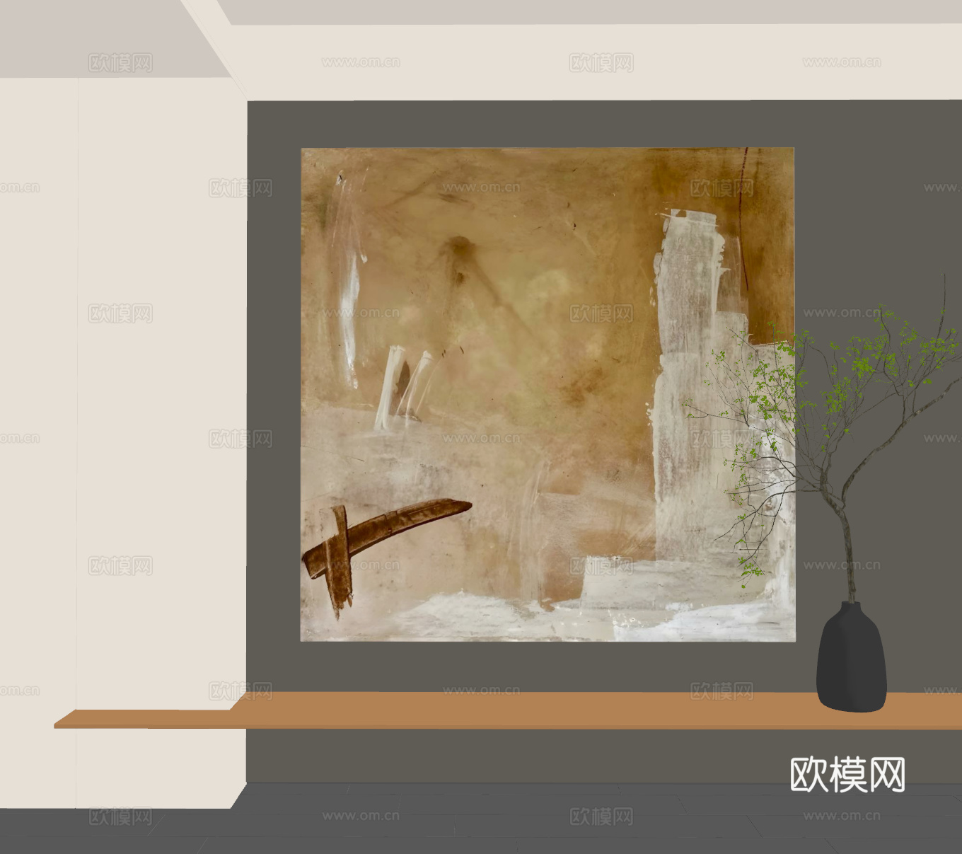 现代抽象挂画  现代侘寂装饰画 现代意式挂画su模型