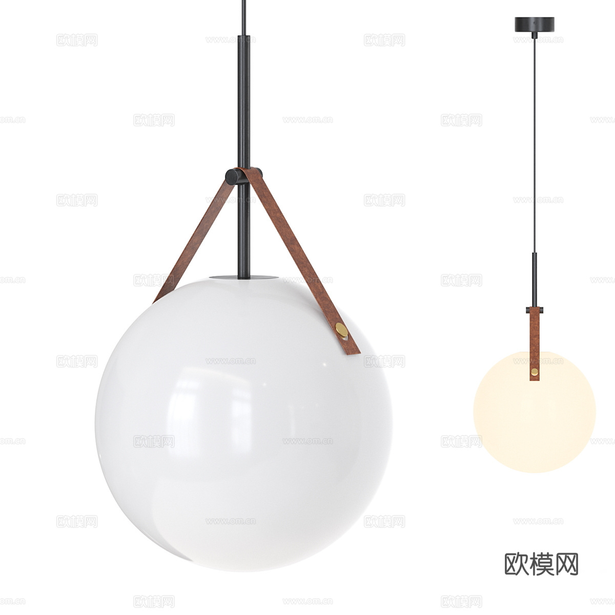 现代意式极简球形玻璃小吊灯3d模型