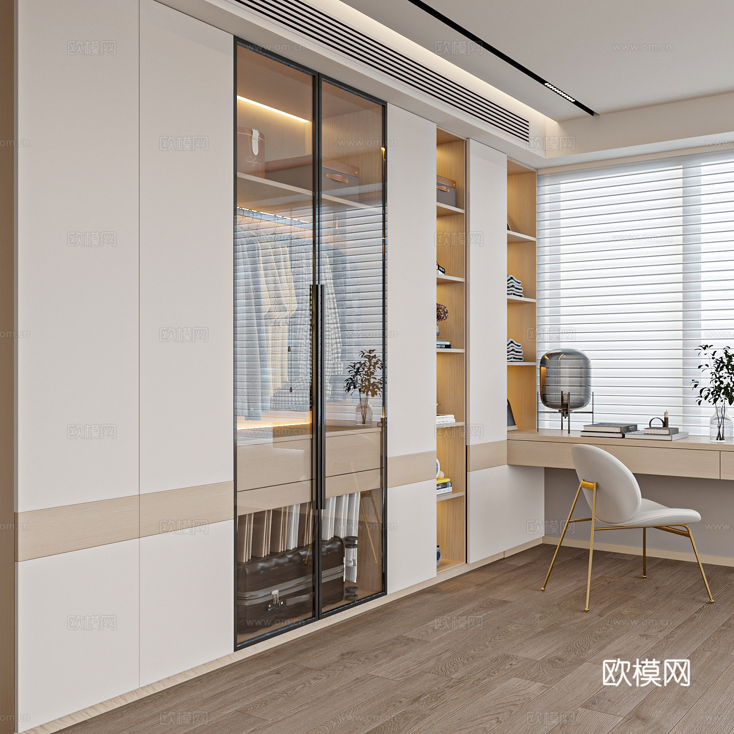 现代奶油风衣柜 梳妆台衣柜3d模型