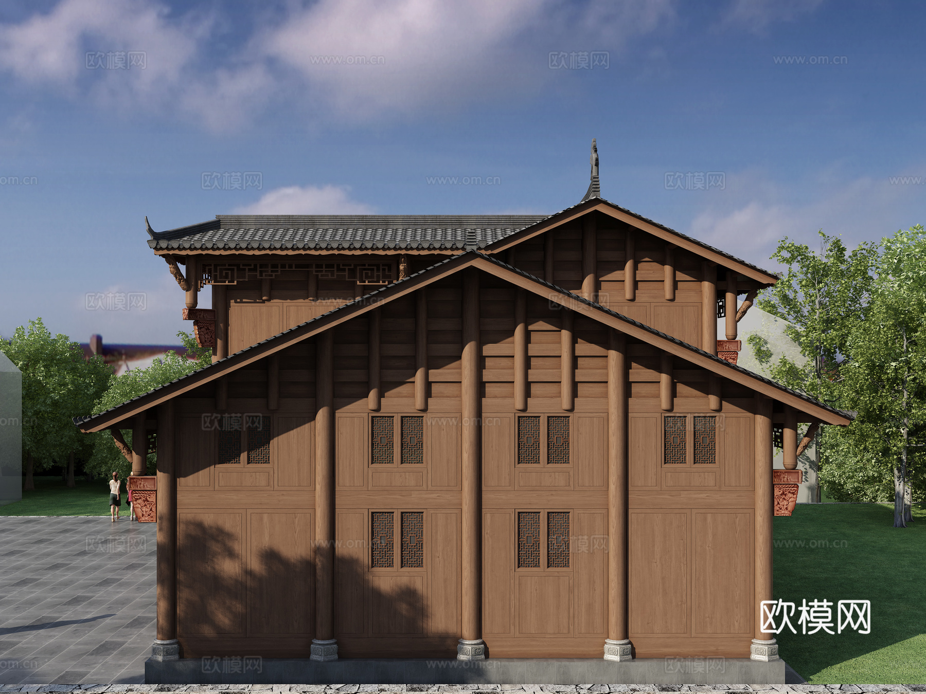 中式木屋民居3d模型