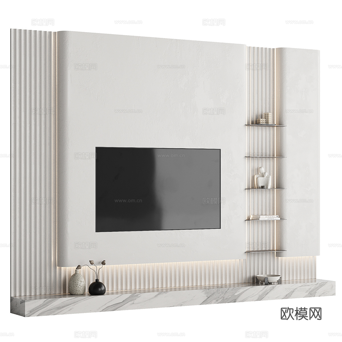 现代奶油风电视背景墙3d模型