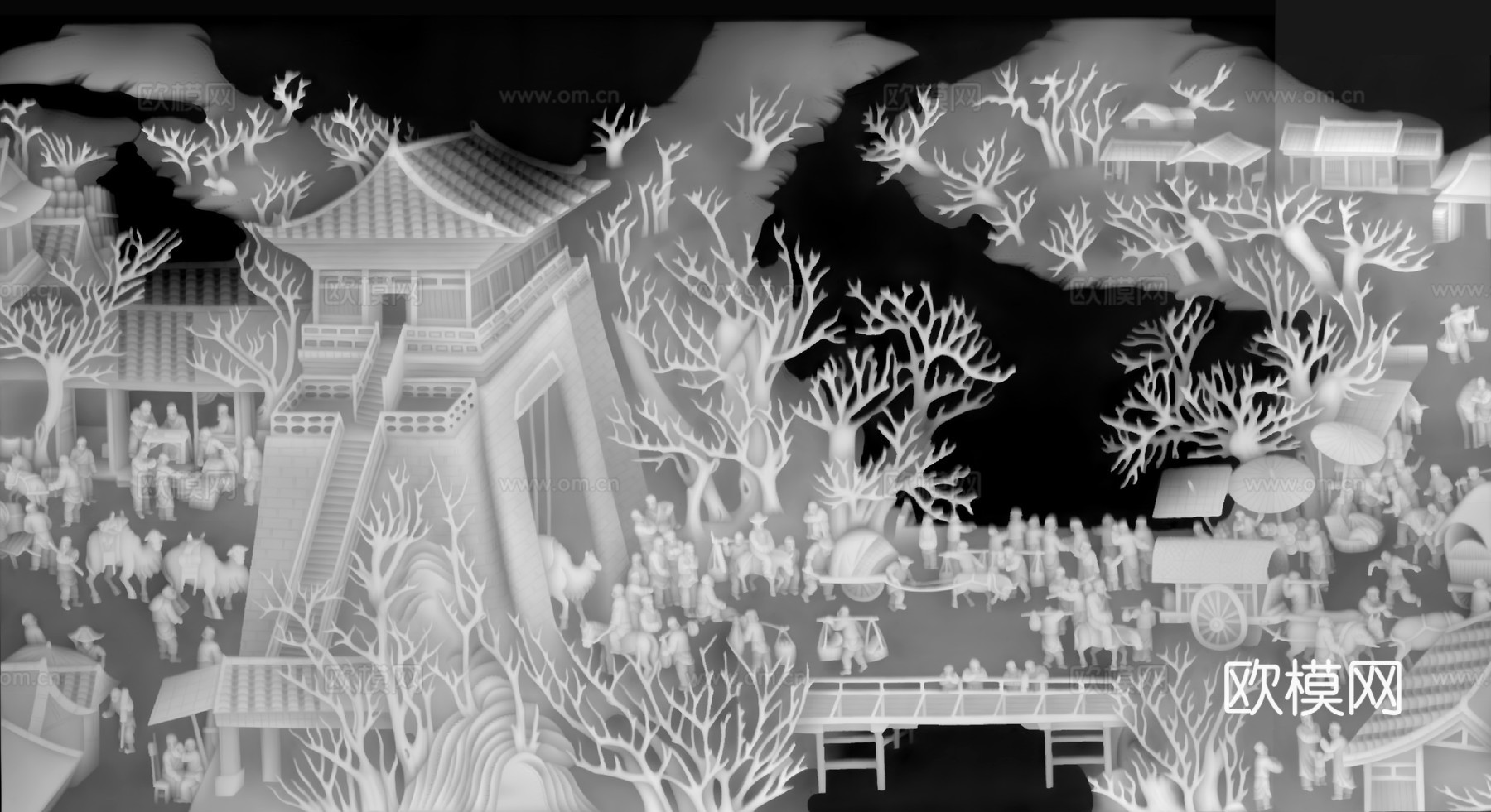 现代 清明上河图 屏风 浮雕