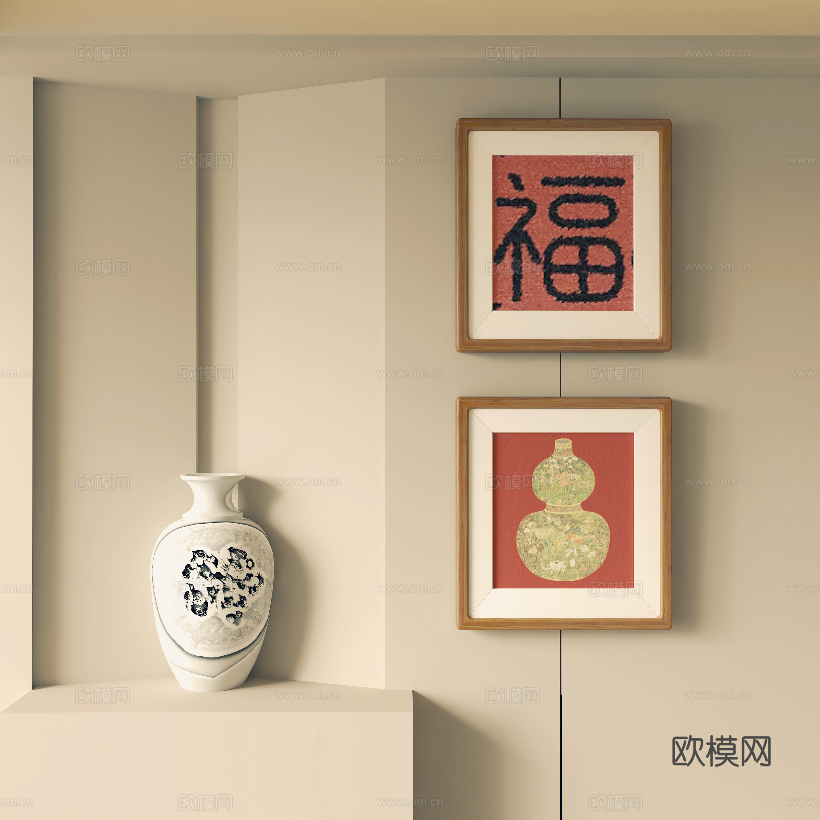 新中式装饰挂画 装饰摆件su模型