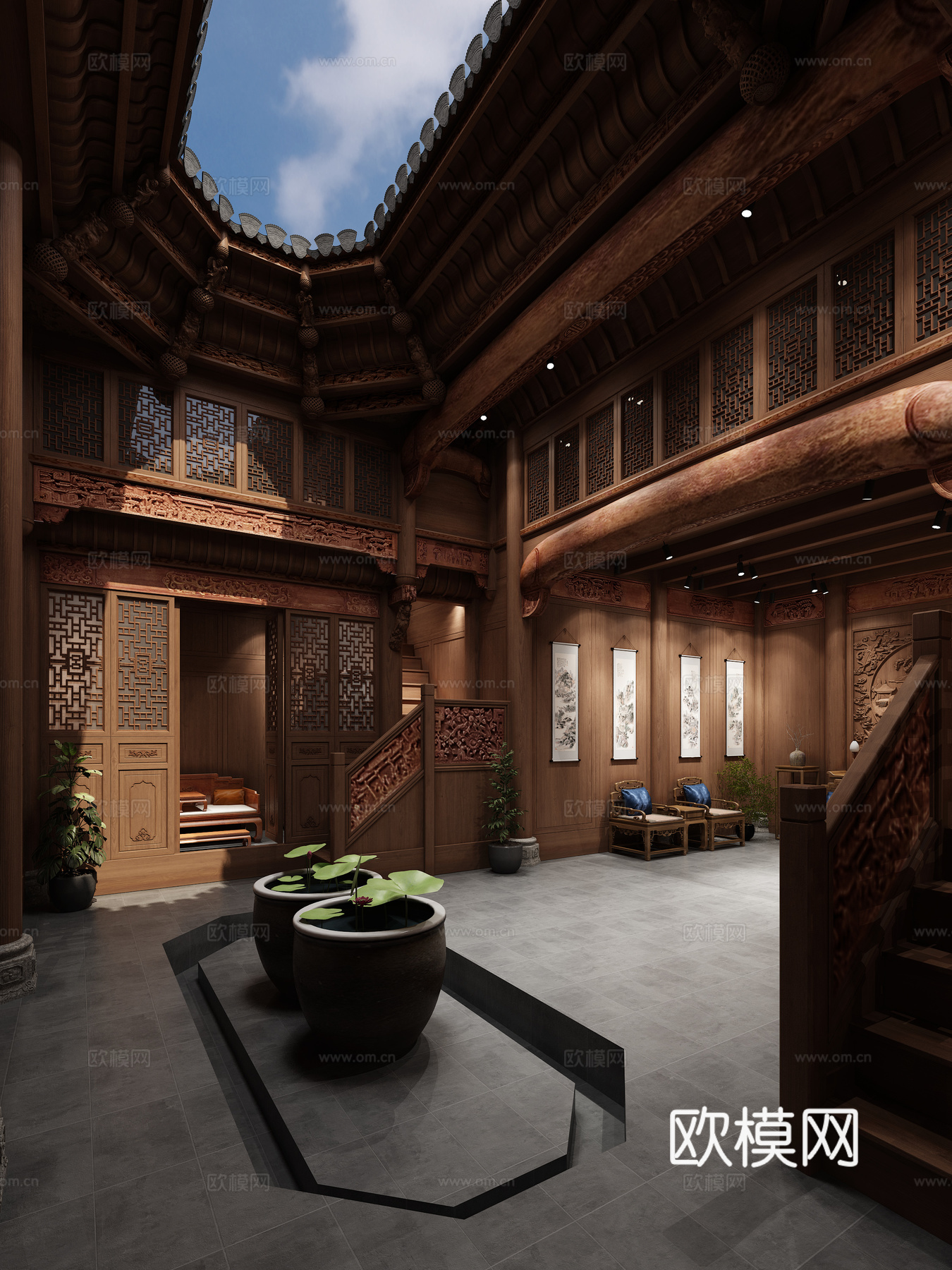 中式木屋民居3d模型