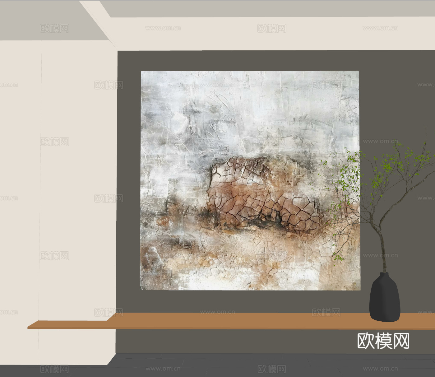 现代抽象挂画  现代侘寂装饰画 现代意式挂画su模型