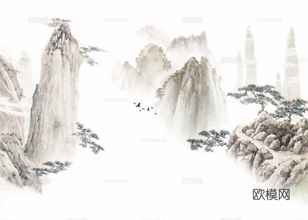 漂亮新中式 现代艺术壁纸 墙布 壁布高清贴图