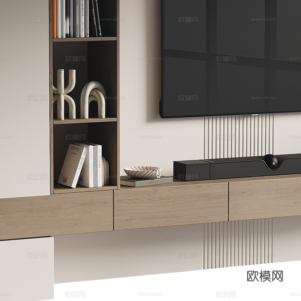 现代极简电视背景墙3d模型