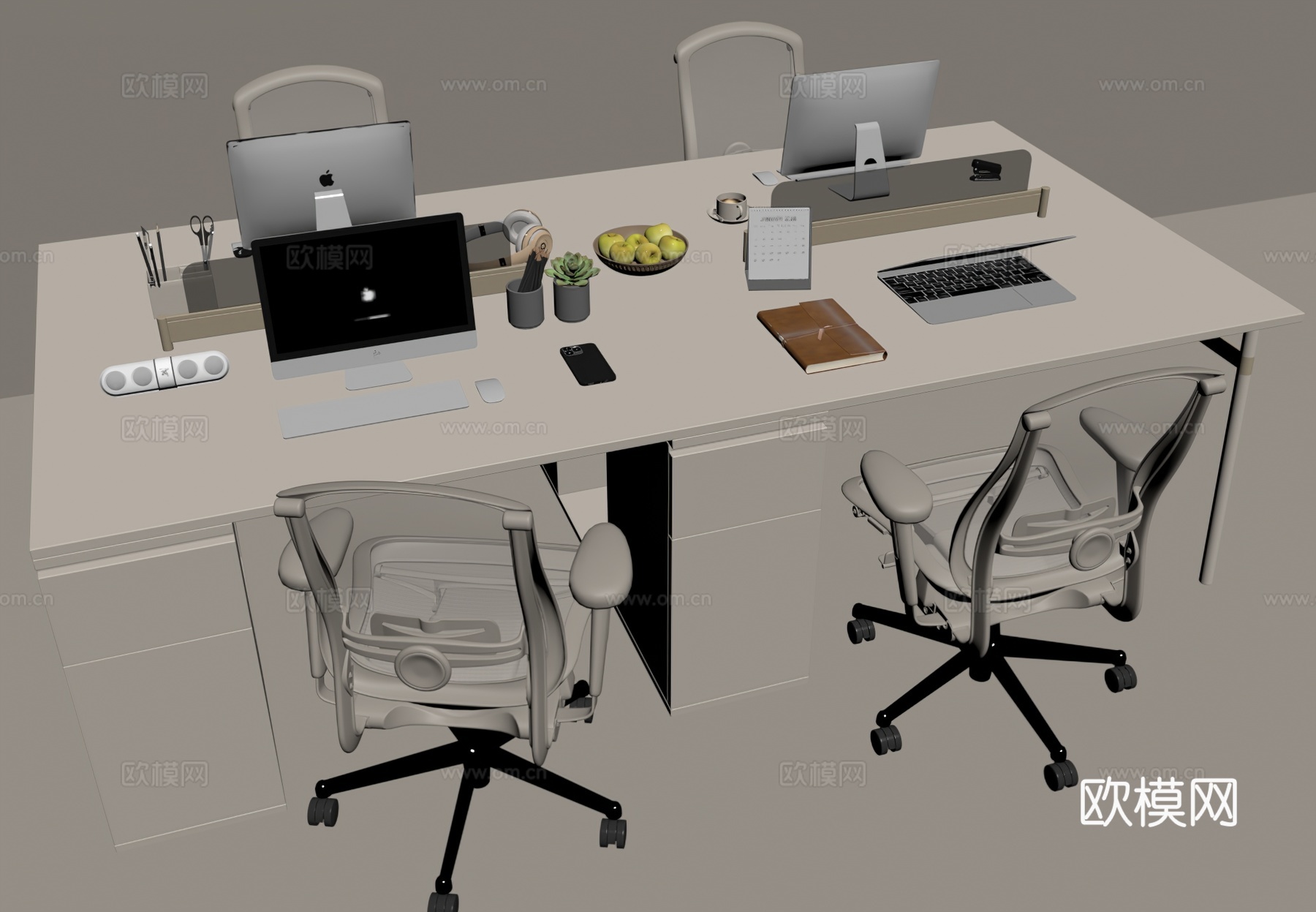 现代办公桌椅su模型下载（渲染图2）