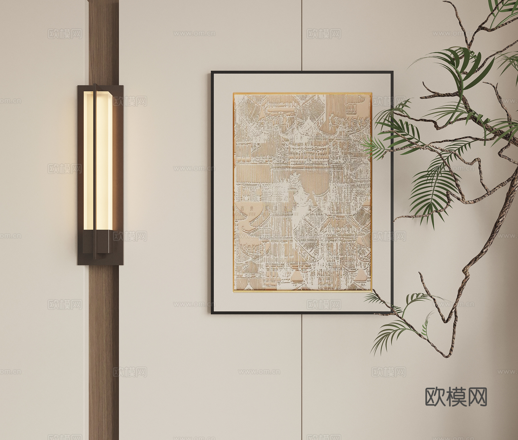 新中式壁灯挂画3d模型
