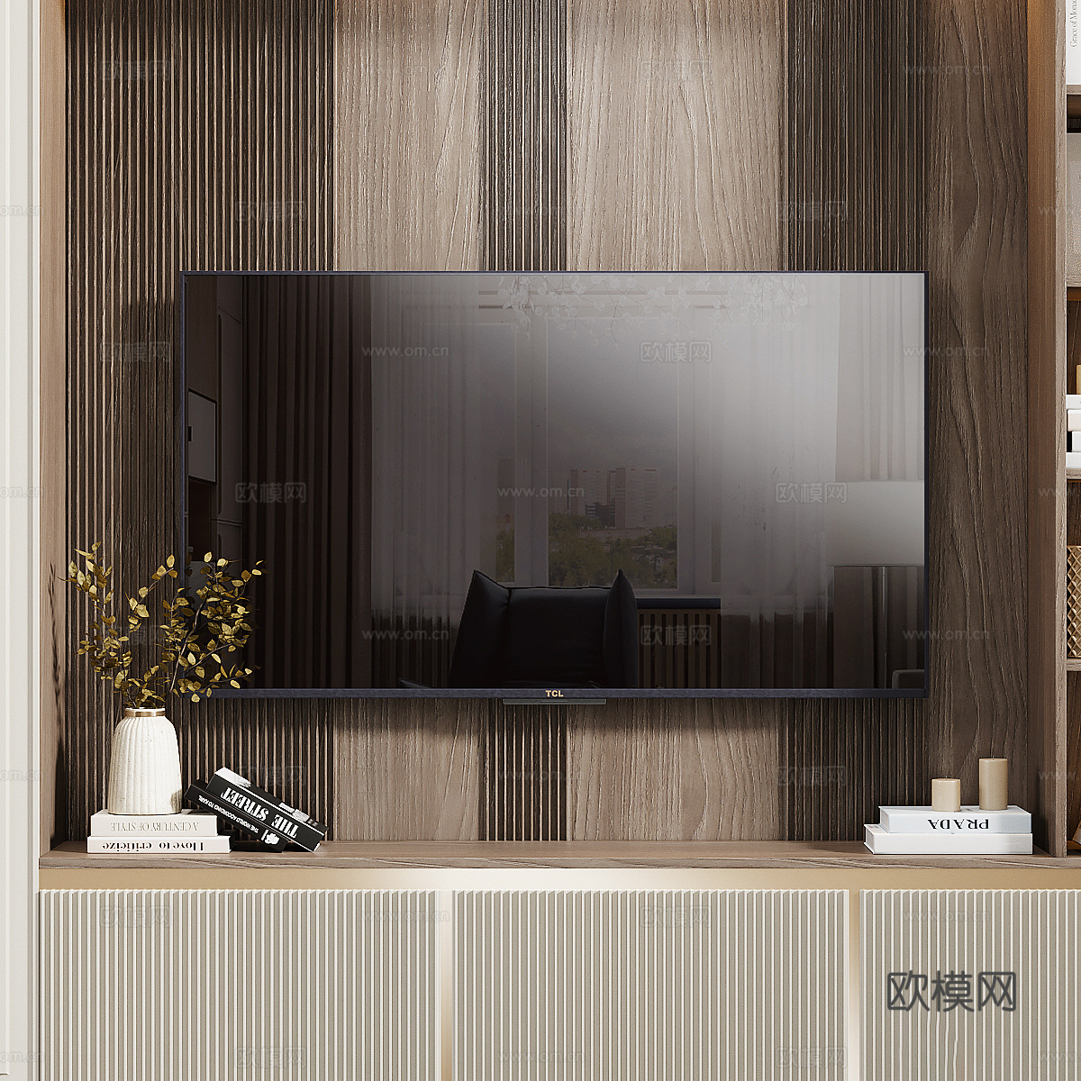 新中式轻奢卧室电视背景墙3d模型