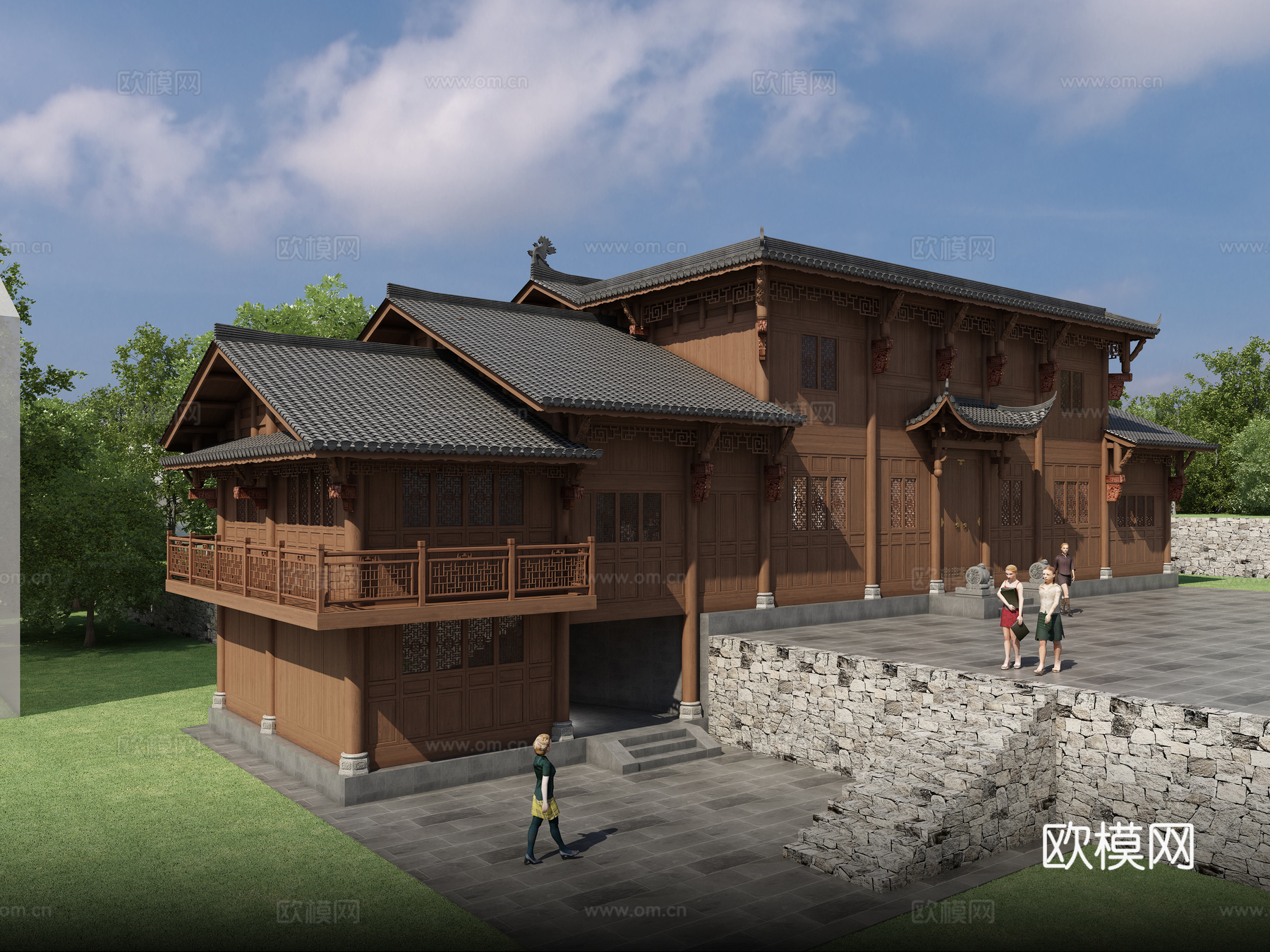 中式木屋民居3d模型