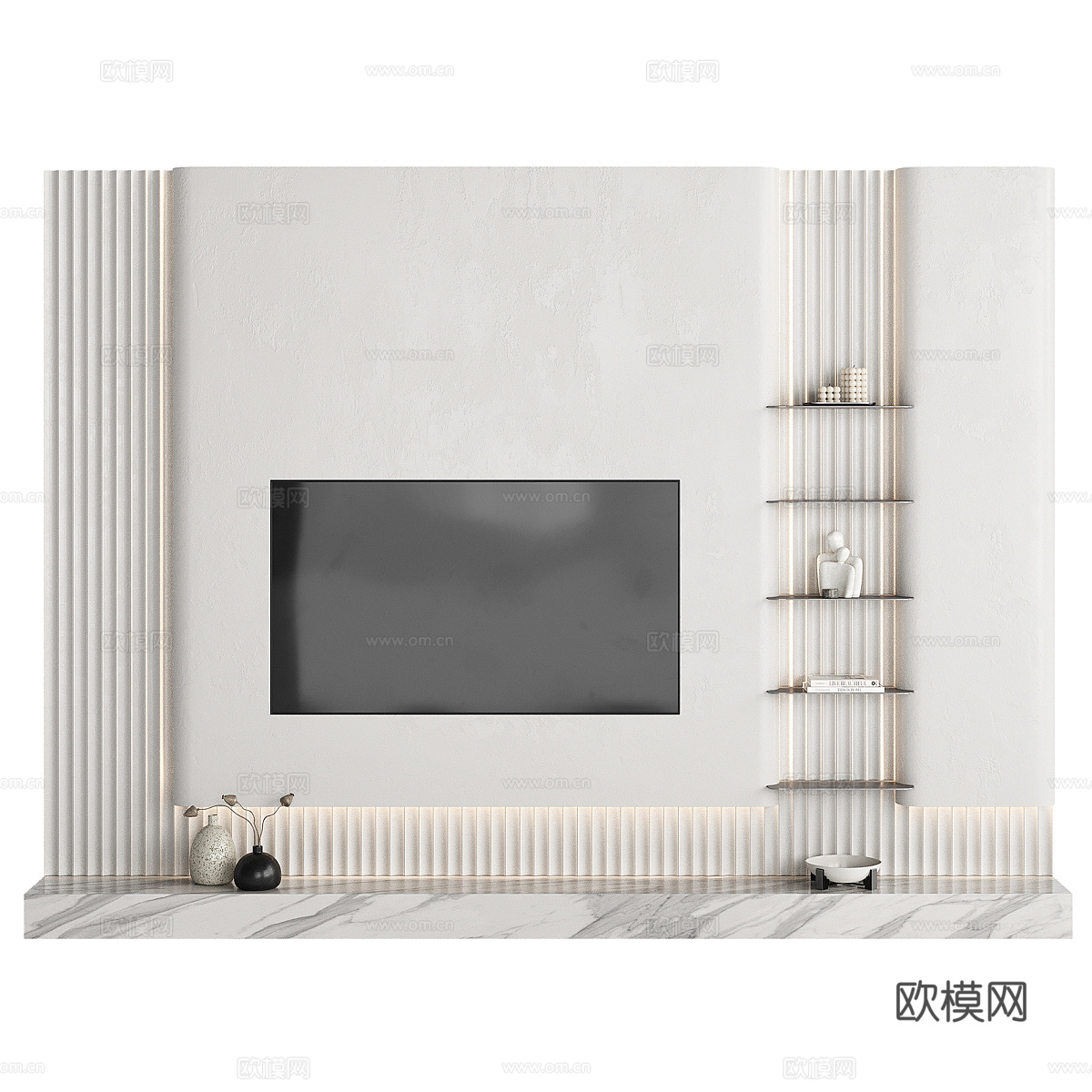 现代奶油风电视背景墙3d模型