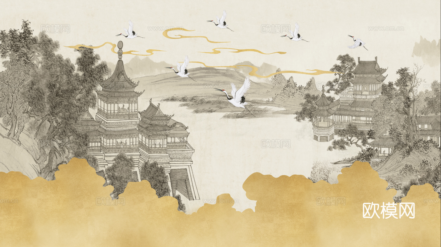 漂亮新中式 现代艺术壁纸 墙布 壁布高清贴图