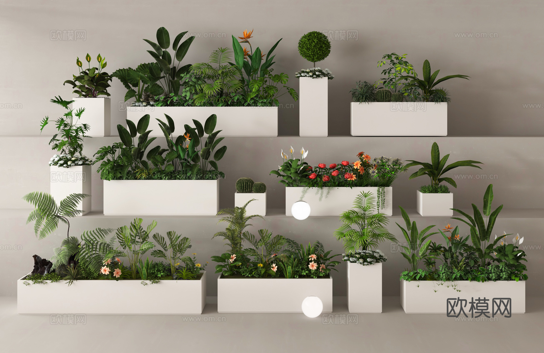 外摆花箱 外摆花槽 植物 绿植 花su模型