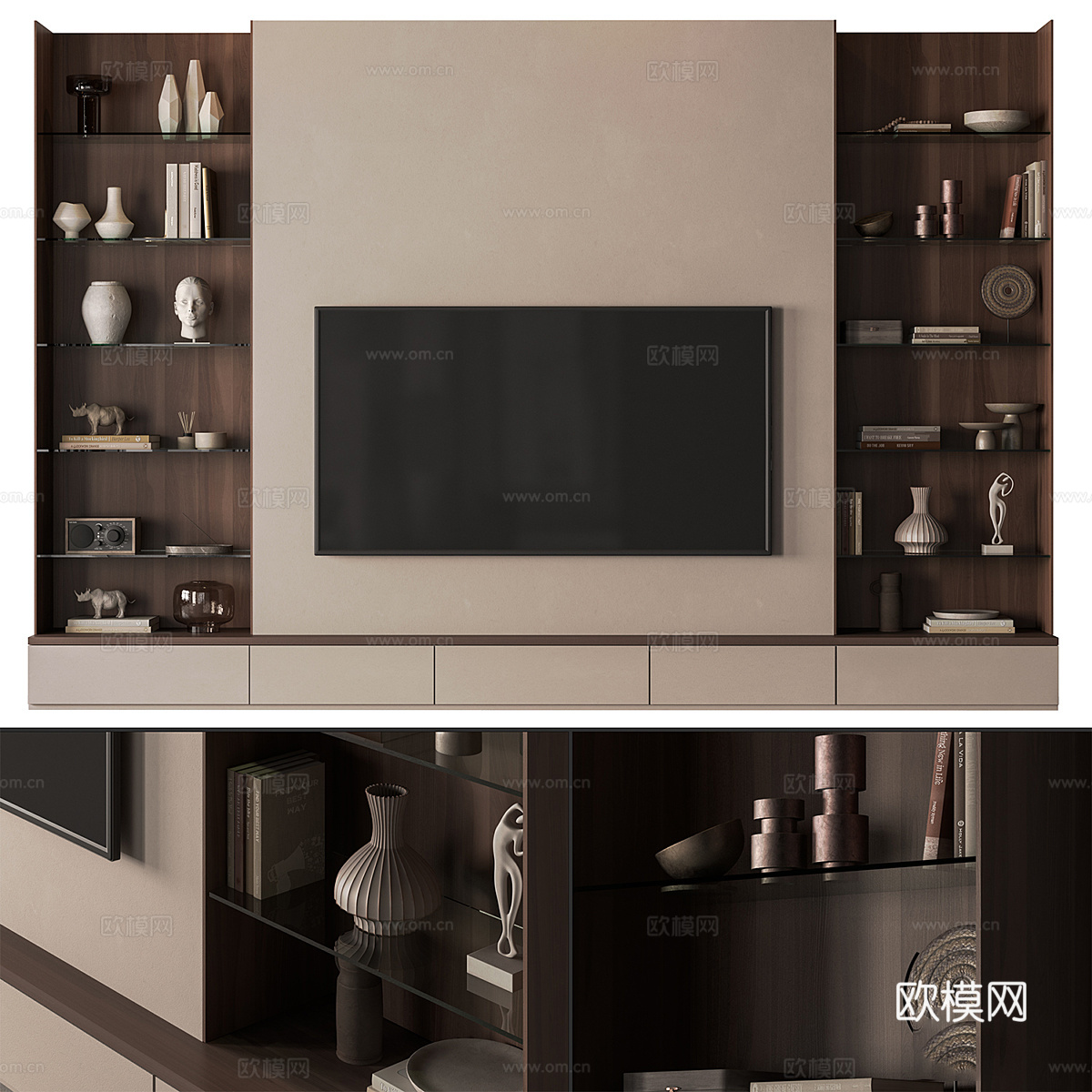 现代意式极简电视背景墙3d模型