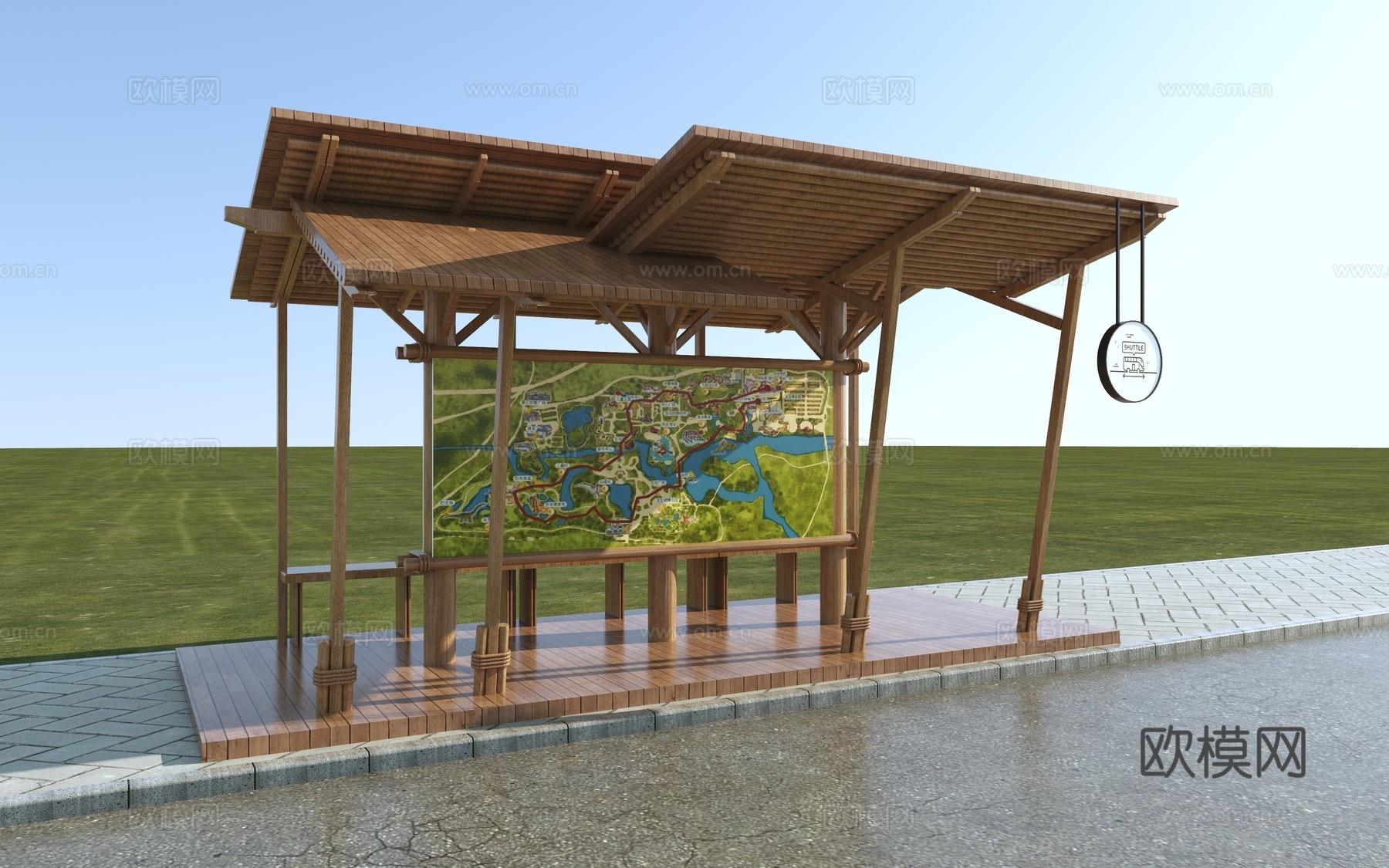 现代公交站台_旅游区指示牌导示牌3d模型