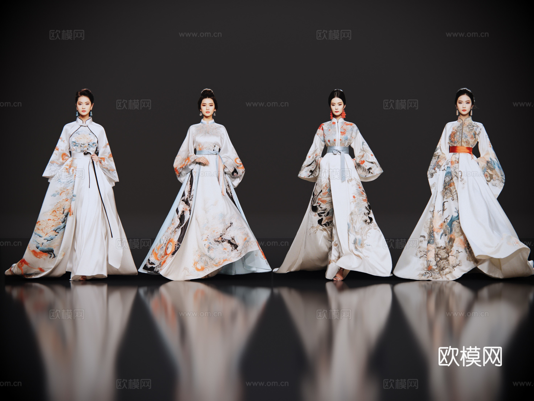 2D现代人物 汉服模特 T台走秀 时尚模特 中国风时装秀su模型