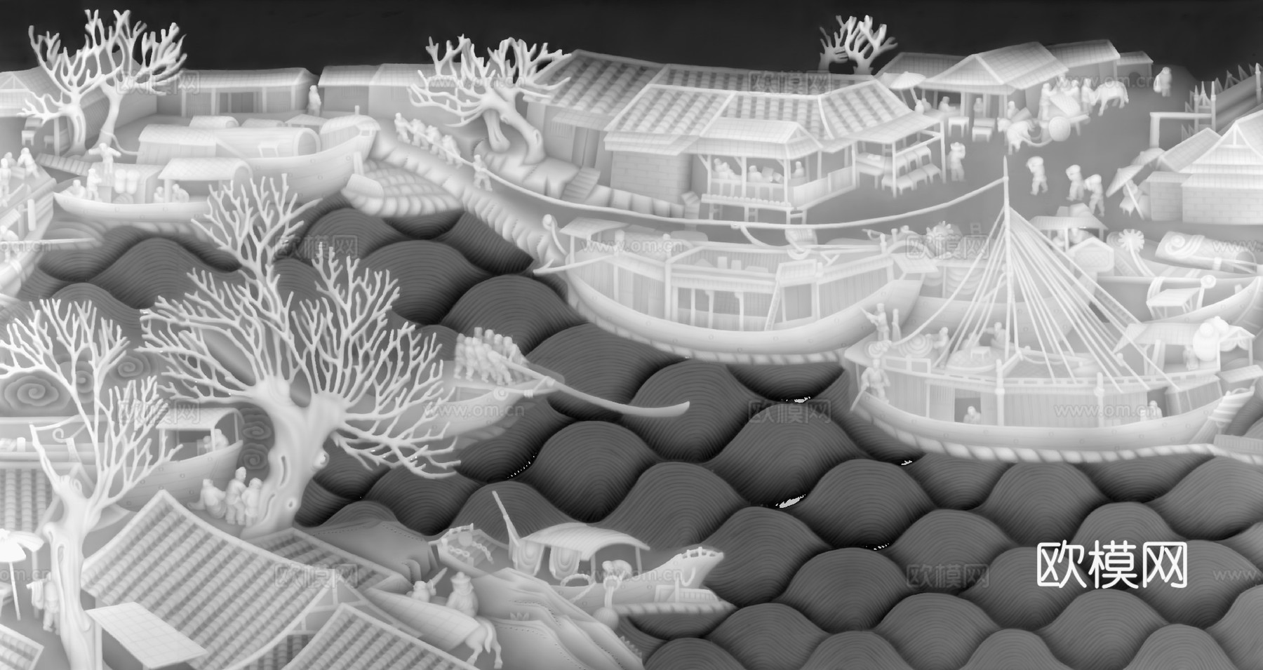 现代 清明上河图 屏风 浮雕