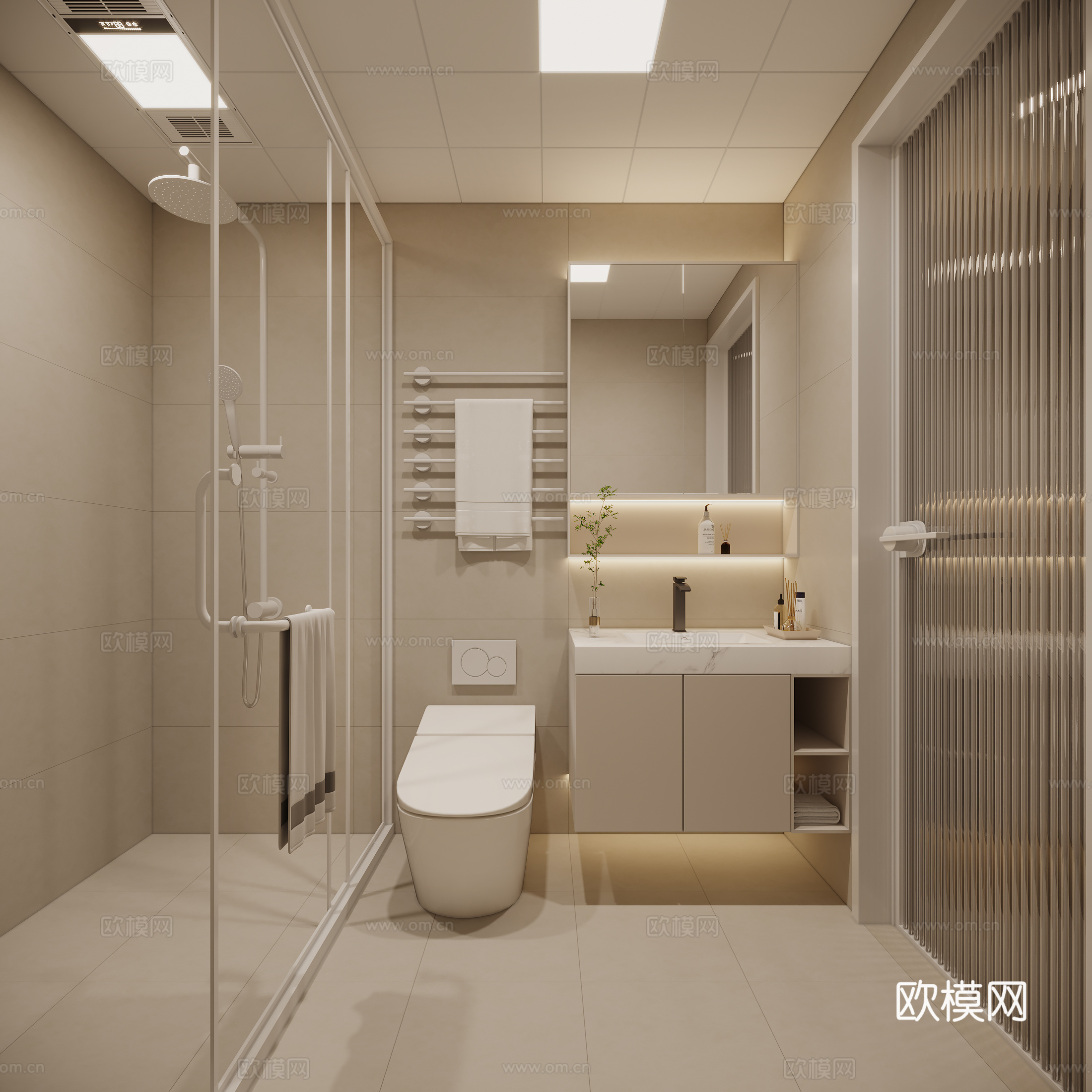 现代奶油风卫生间3d模型