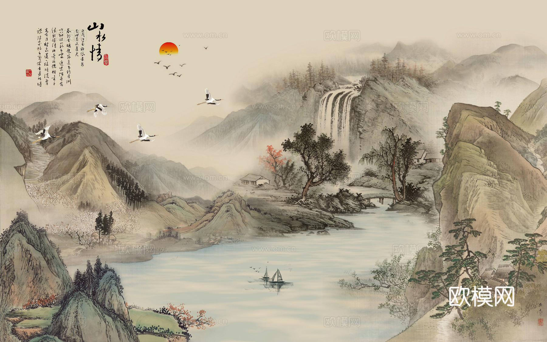 漂亮新中式 现代艺术壁纸 墙布 壁布高清贴图下载