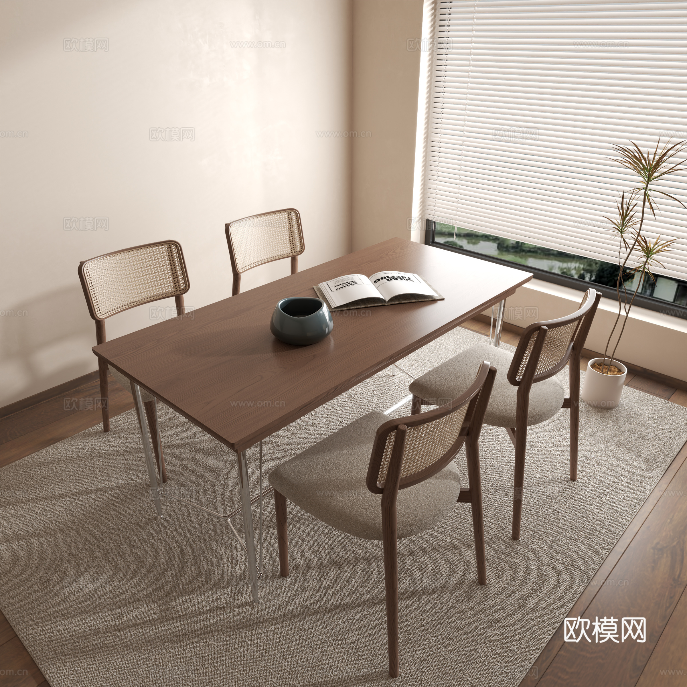 现代餐桌 中古餐桌 侘寂餐桌 餐桌 椅子3d模型