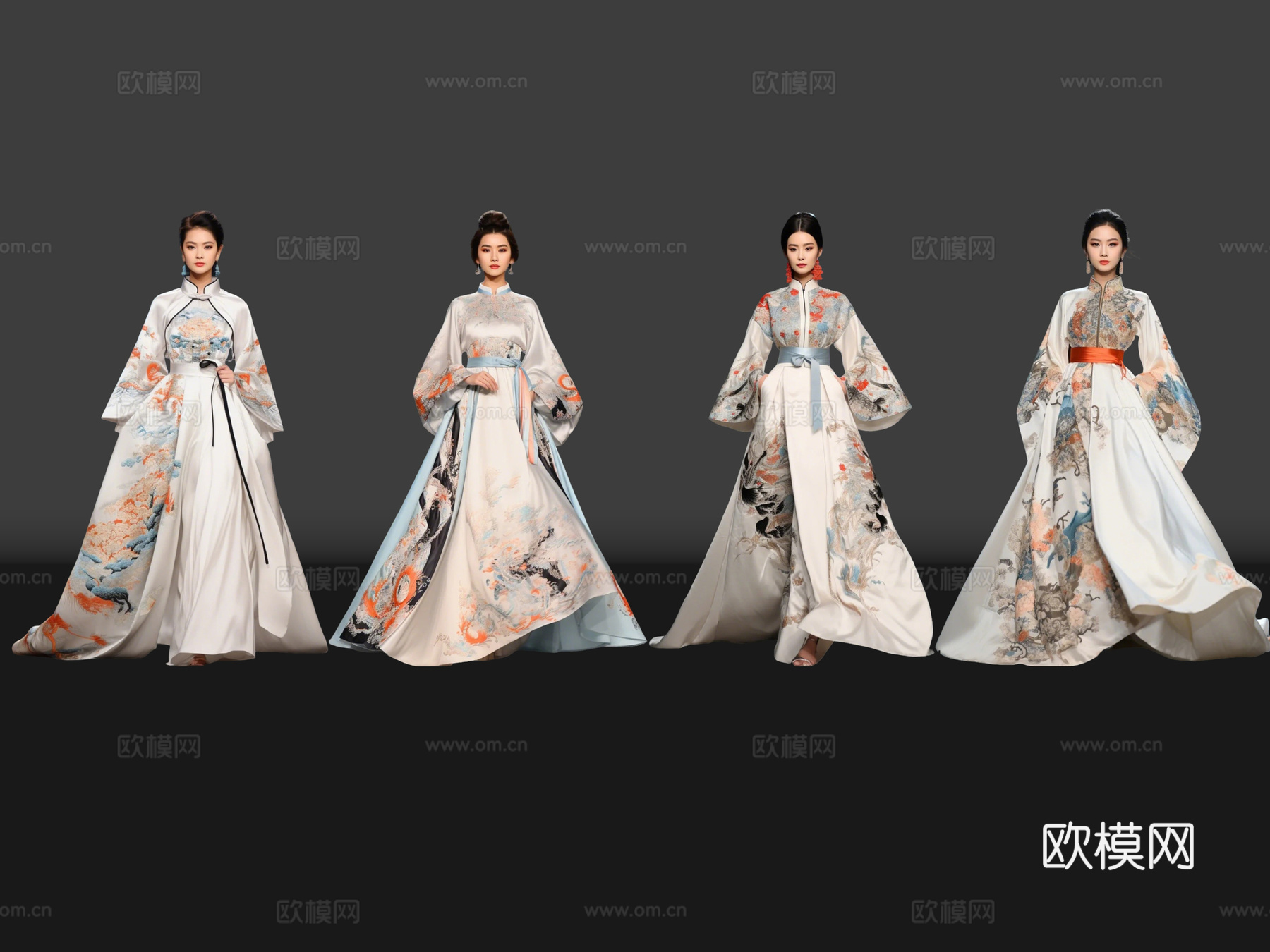 2D现代人物 汉服模特 T台走秀 时尚模特 中国风时装秀su模型