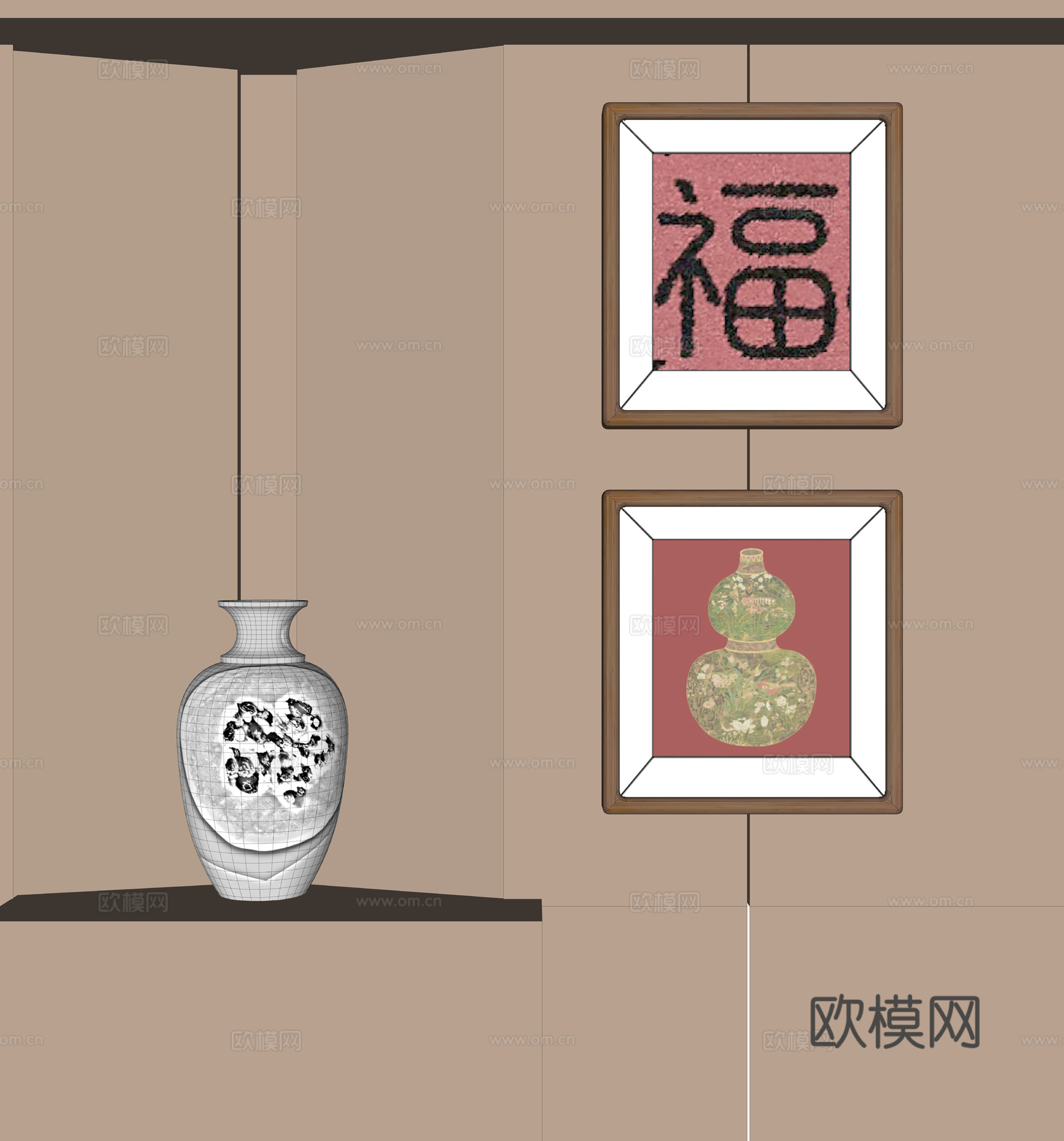 新中式装饰挂画 装饰摆件su模型