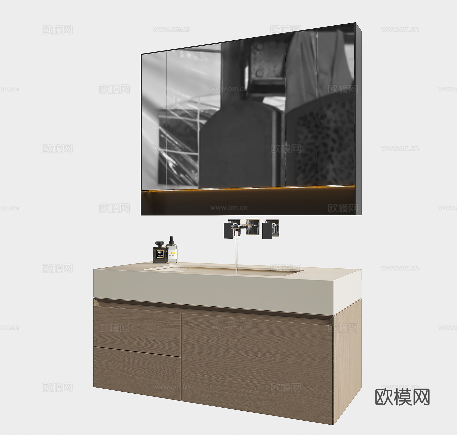 现代浴室柜 洗手台 镜柜su模型