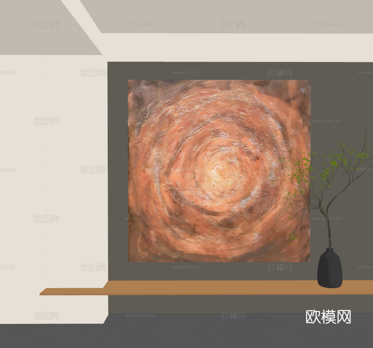 现代抽象挂画  现代侘寂装饰画 现代意式挂画su模型