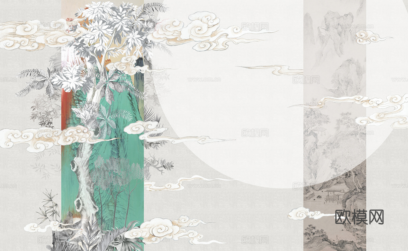 漂亮新中式 现代艺术壁纸 墙布 壁布高清贴图下载