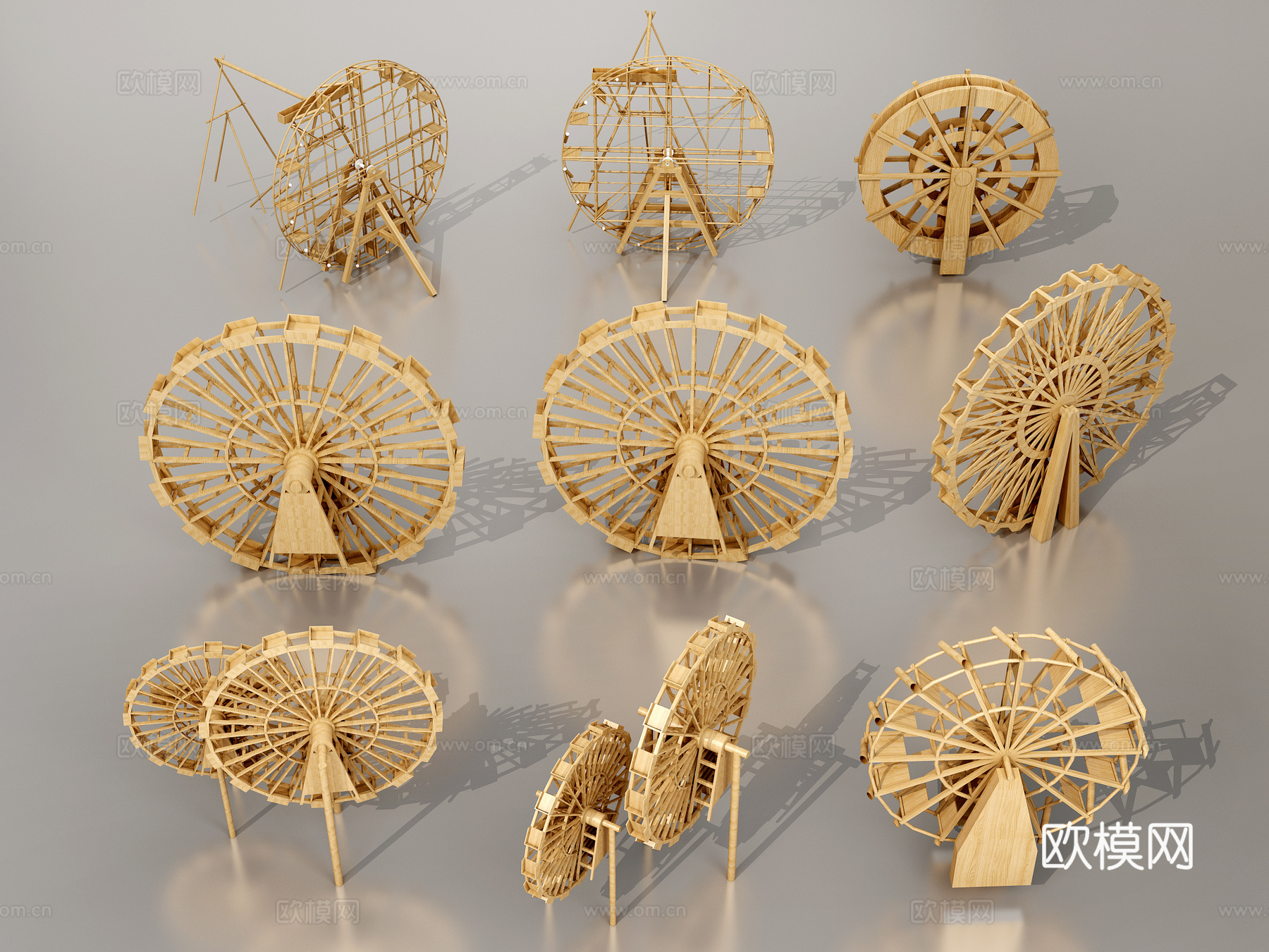现代水车  景观小品 水车3d模型
