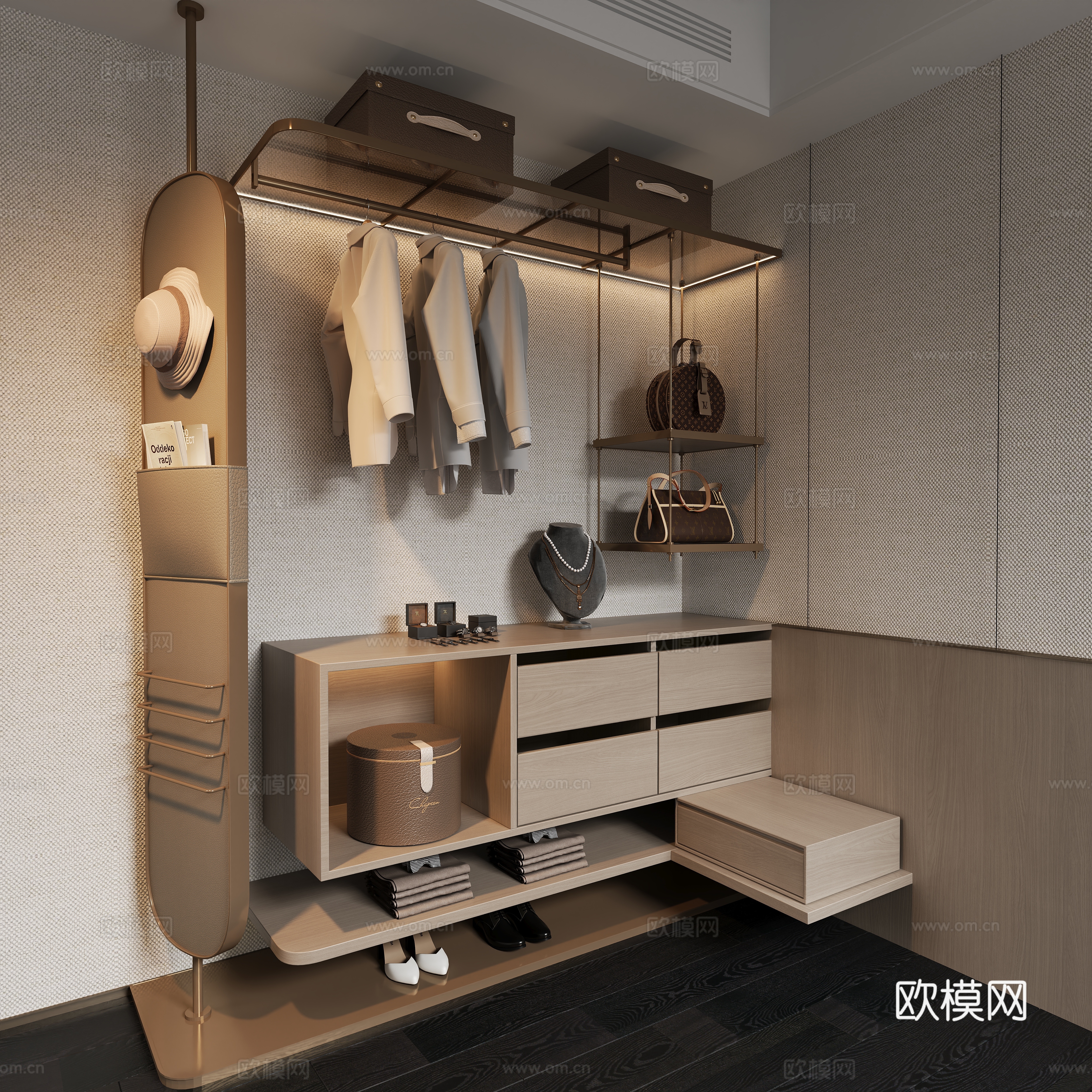 现代轻奢开放衣柜摆件3d模型