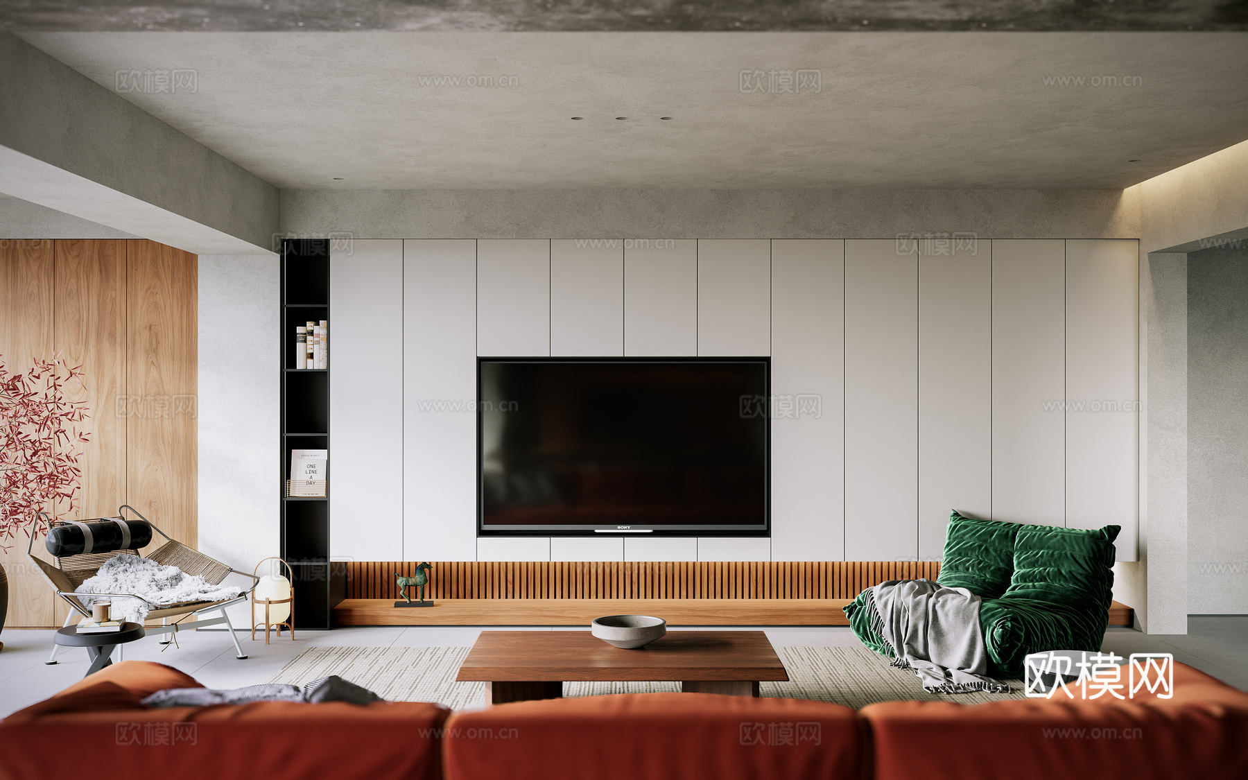 侘寂中古复古客餐厅 沙发茶几组合 摆件3d模型