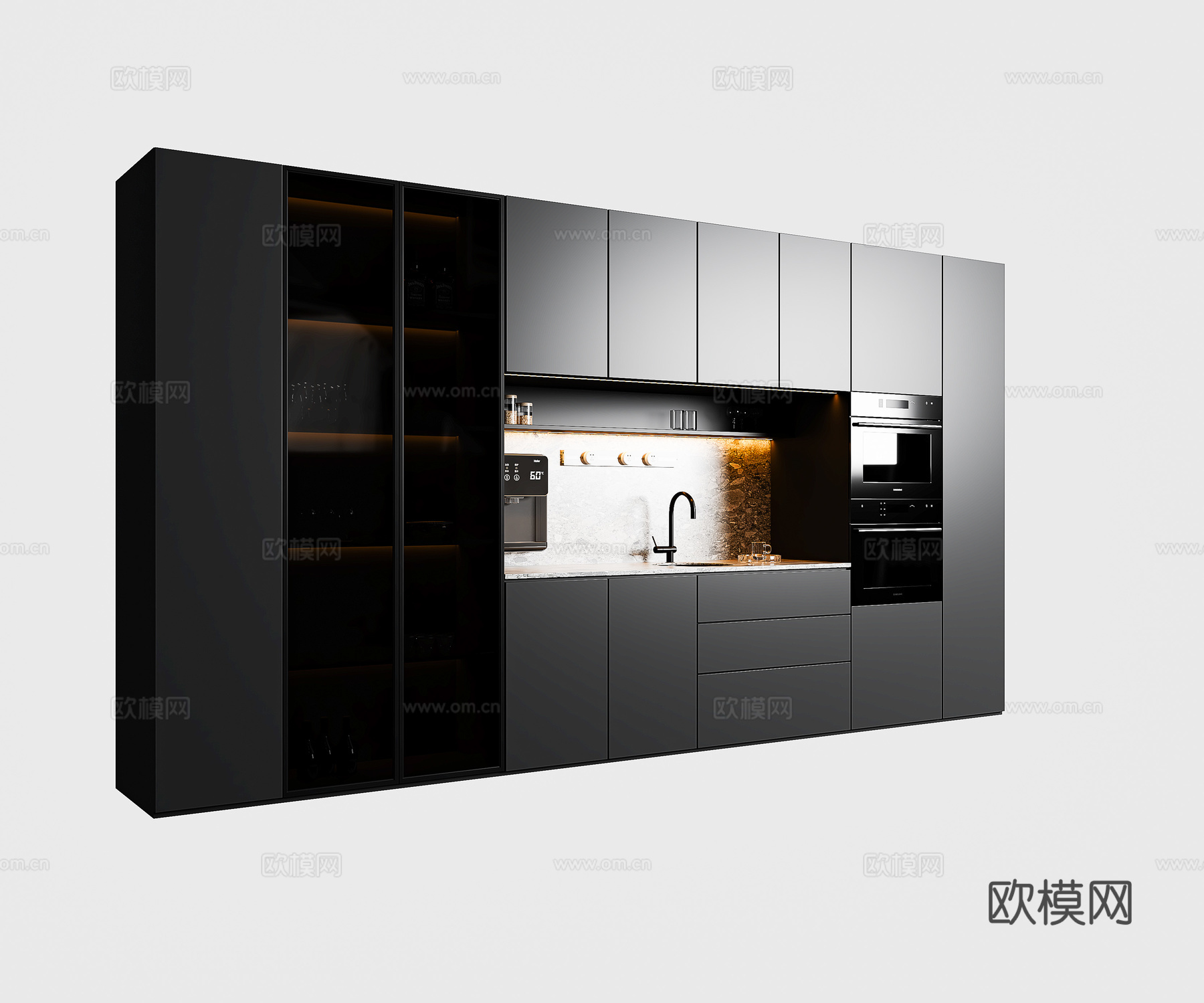 现代酒柜 现代书柜 极简酒柜 烤箱 玻璃柜 极简书柜3d模型