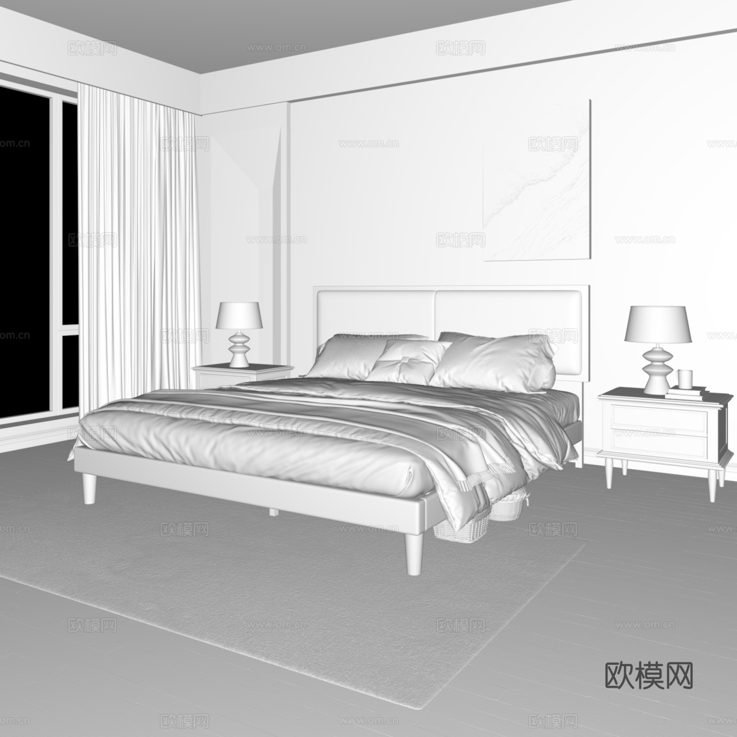 现代床具3d模型