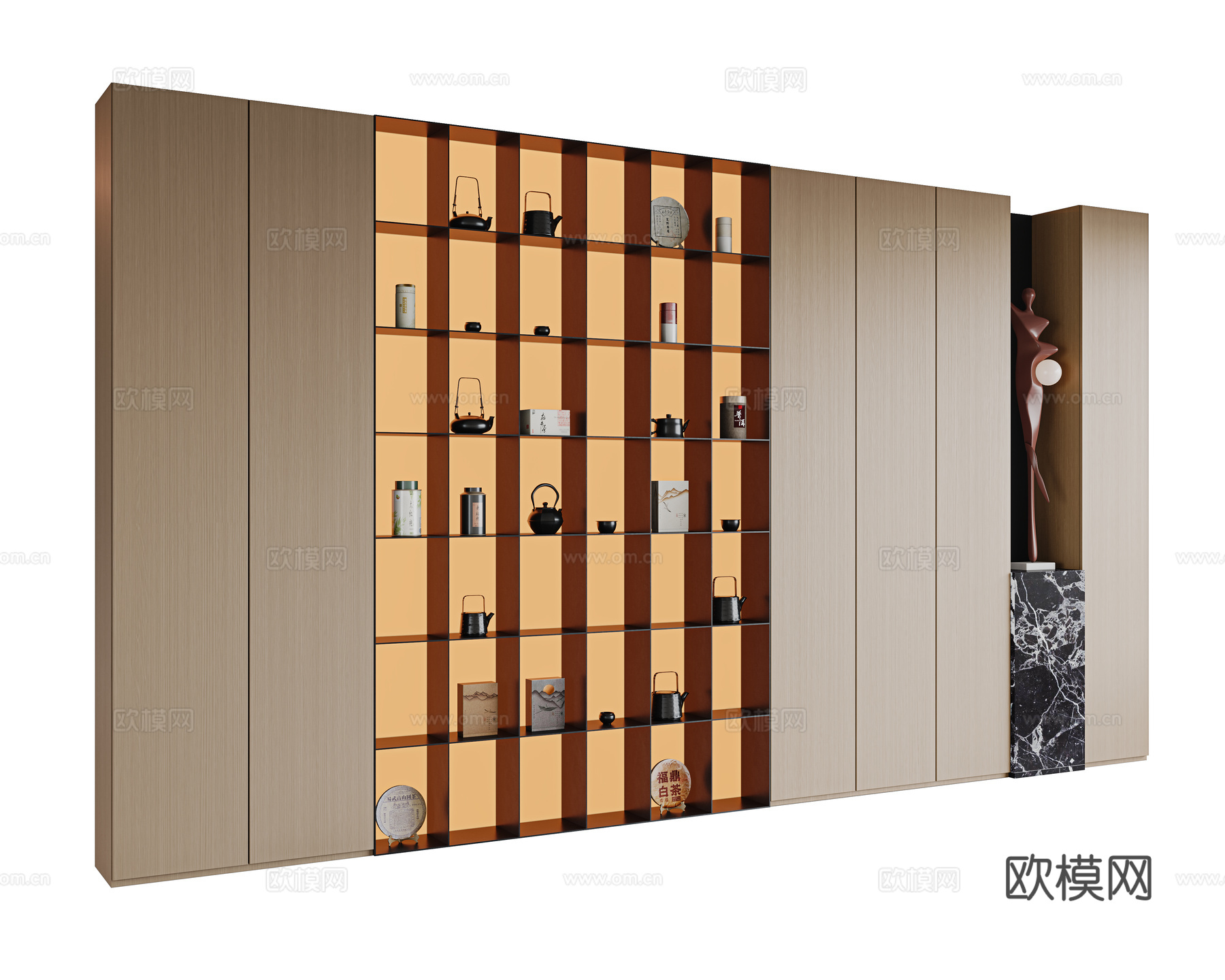 意式极简茶柜 开放装饰柜 客厅装饰柜 定制茶柜 多功能展示柜su模型