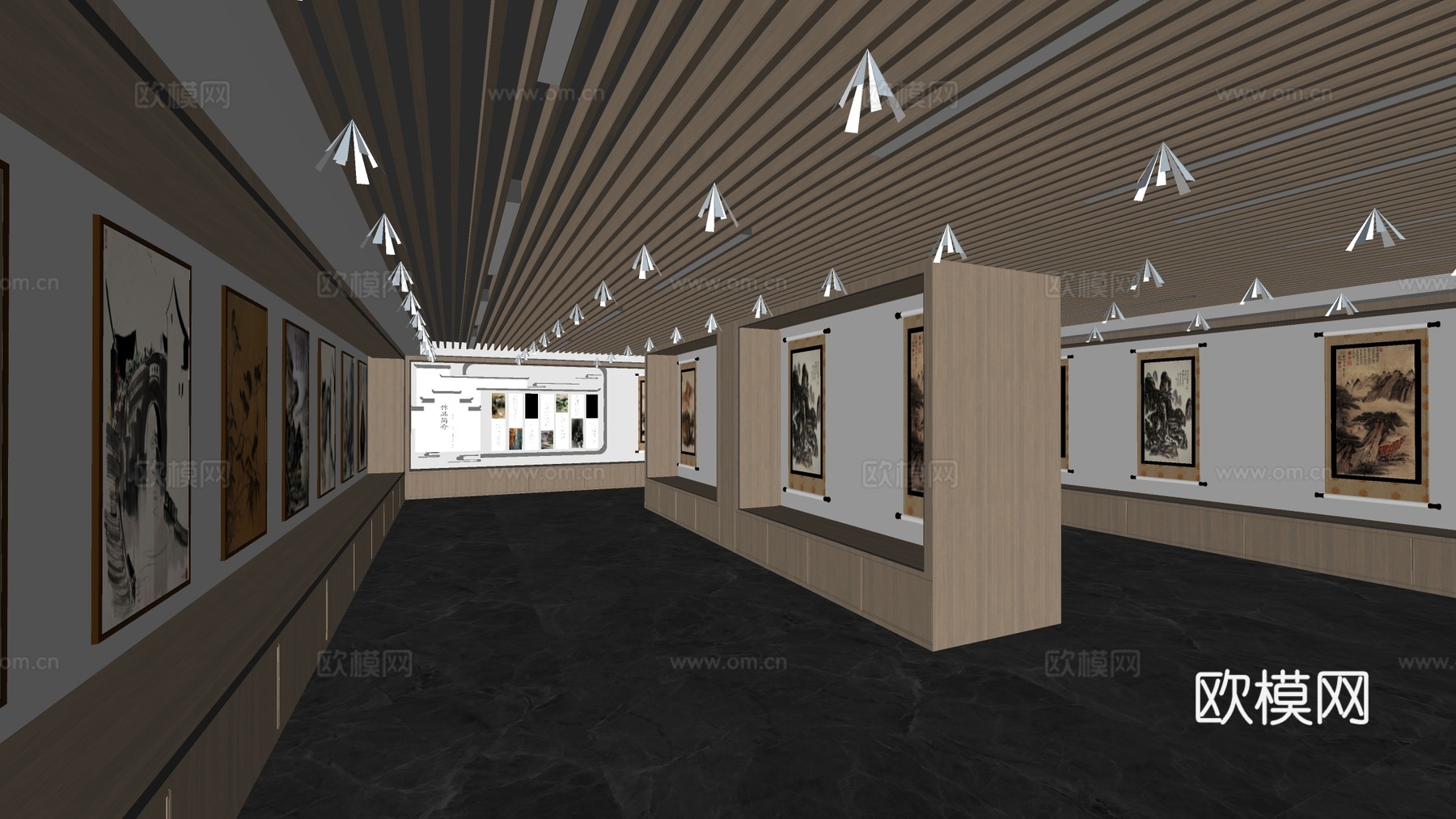 现代美术展厅 画廊 书画展厅su模型