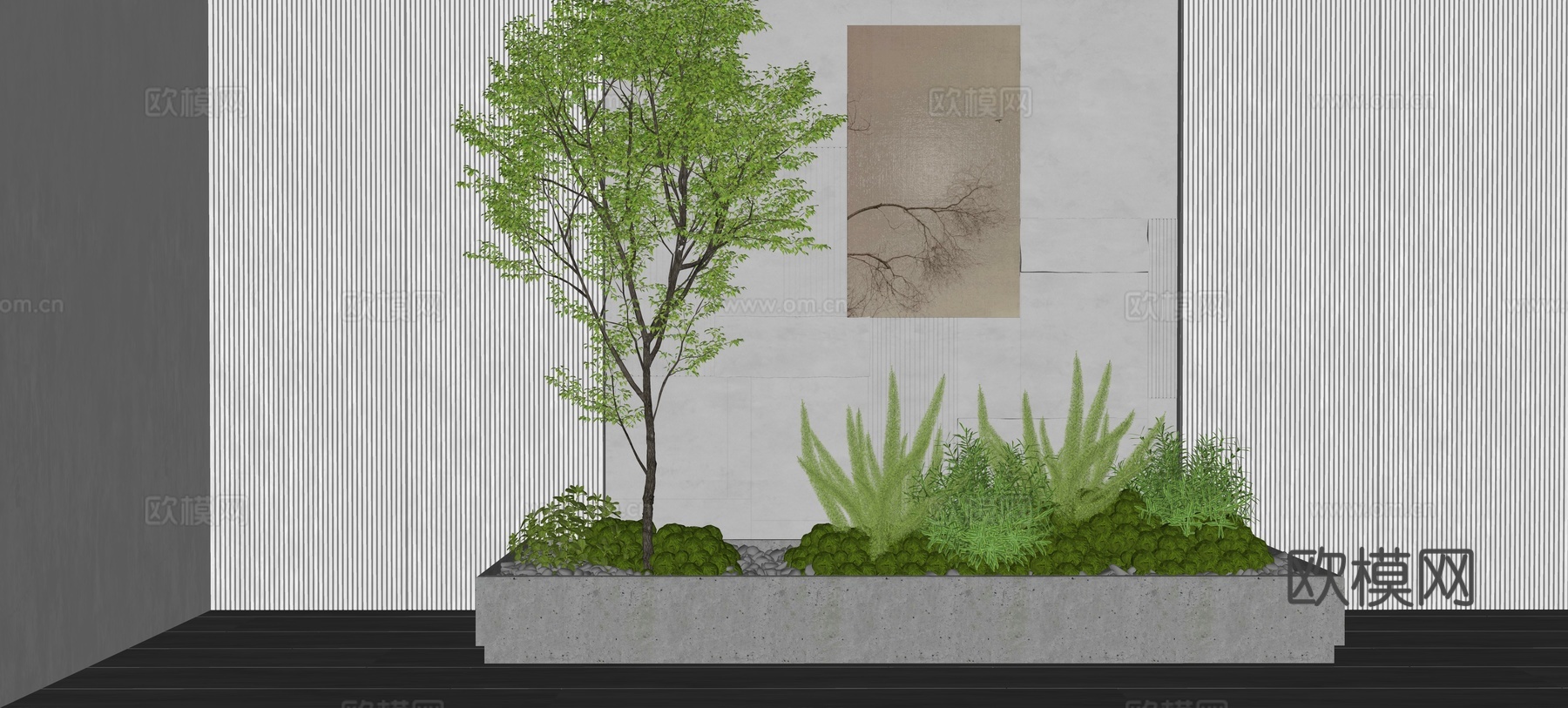 现代室内植物景观造景 庭院小品 苔藓 堆 花境 户外su模型
