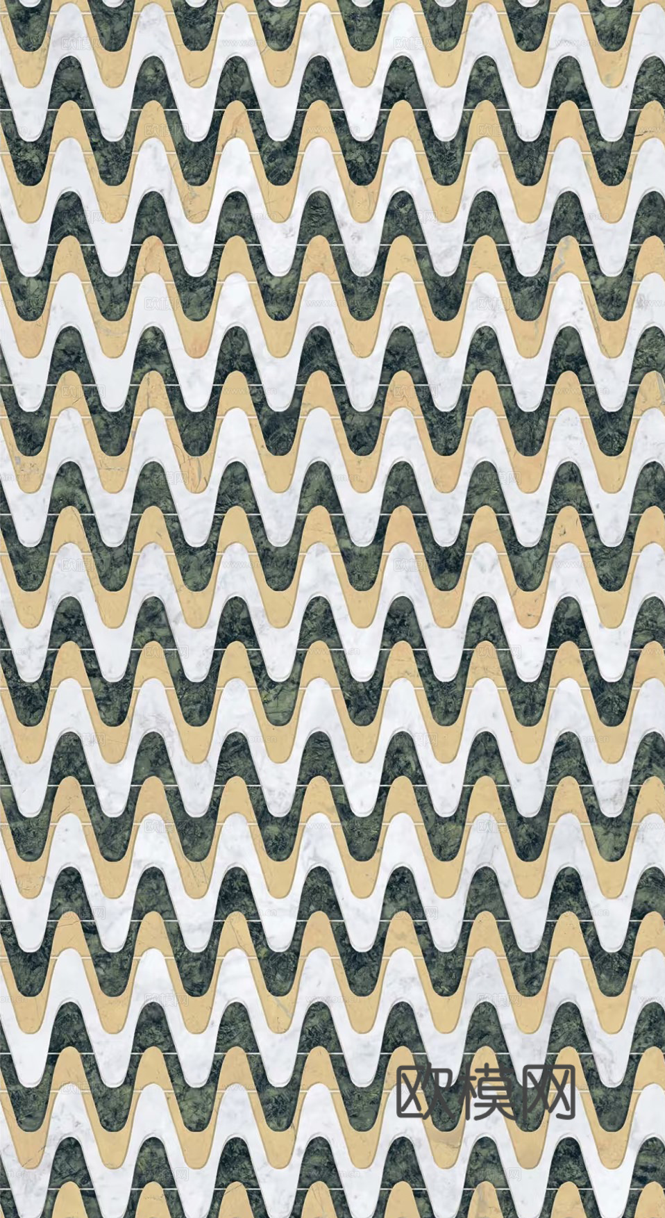 无缝波浪白绿拼花砖