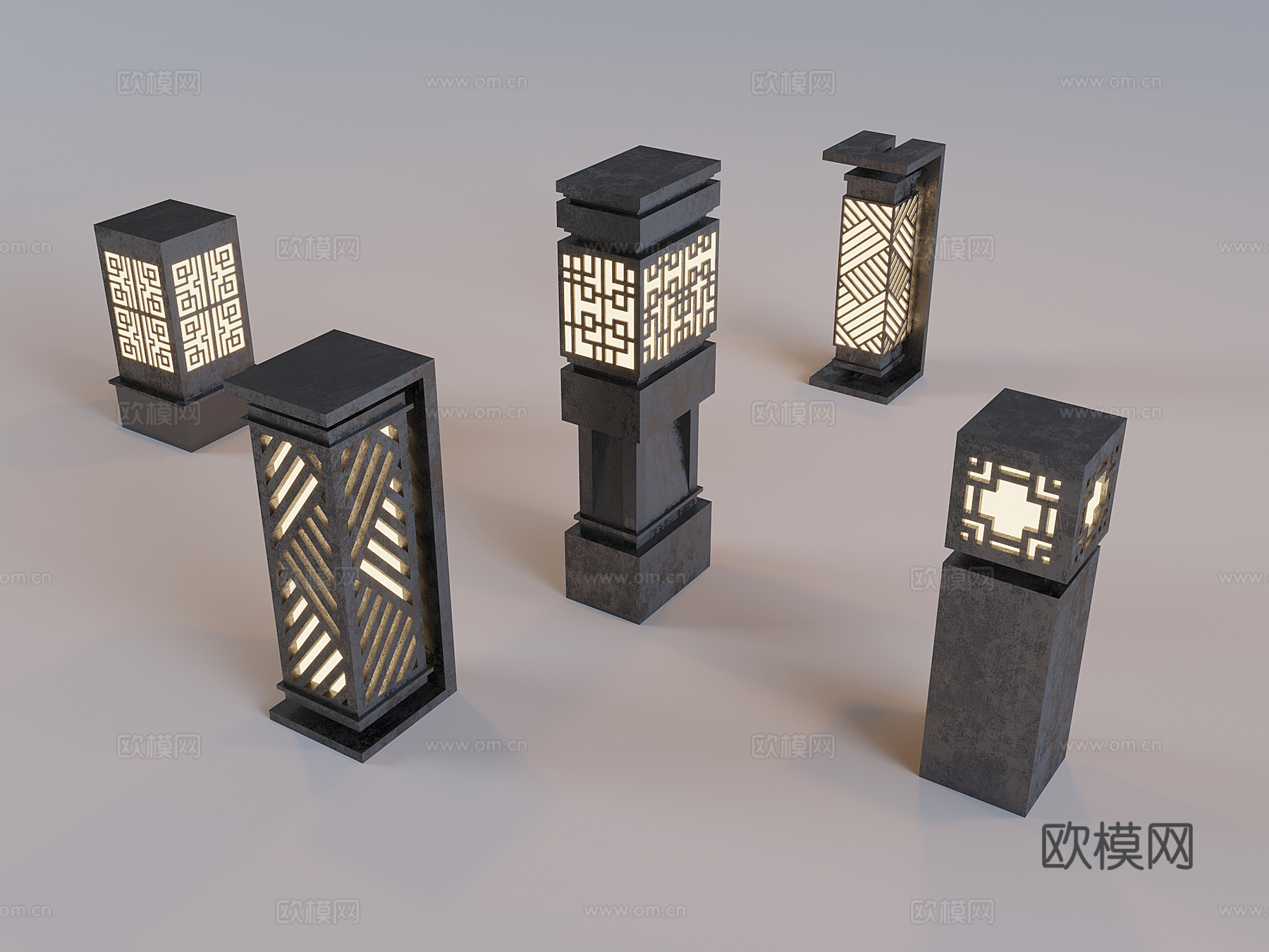 户外庭院景观灯 新中式草坪灯 草地灯灯柱灯箱3d模型