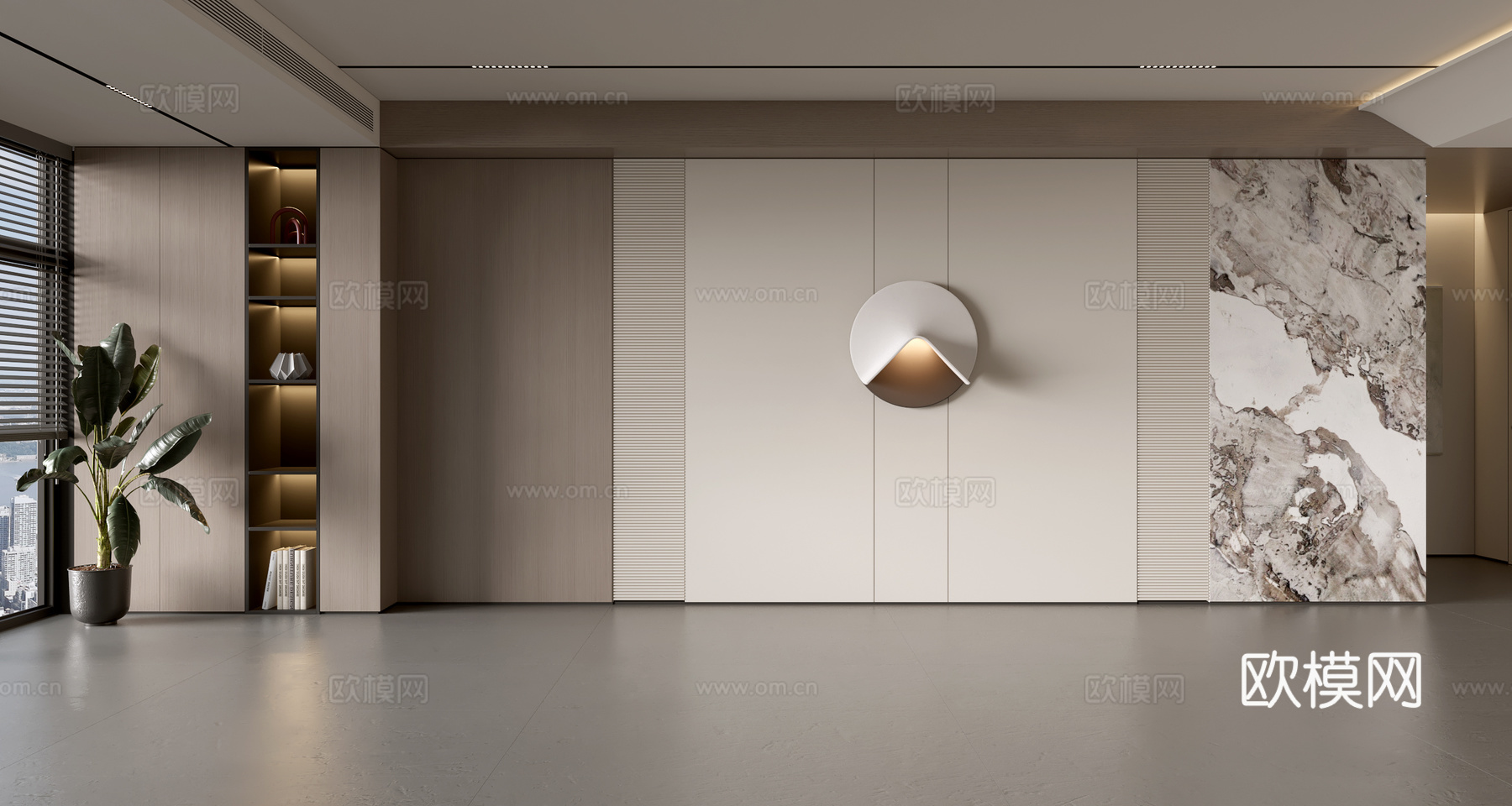 现代意式沙发背景墙 现代摆件 阳台柜 客厅柜 木饰面背景墙3d模型