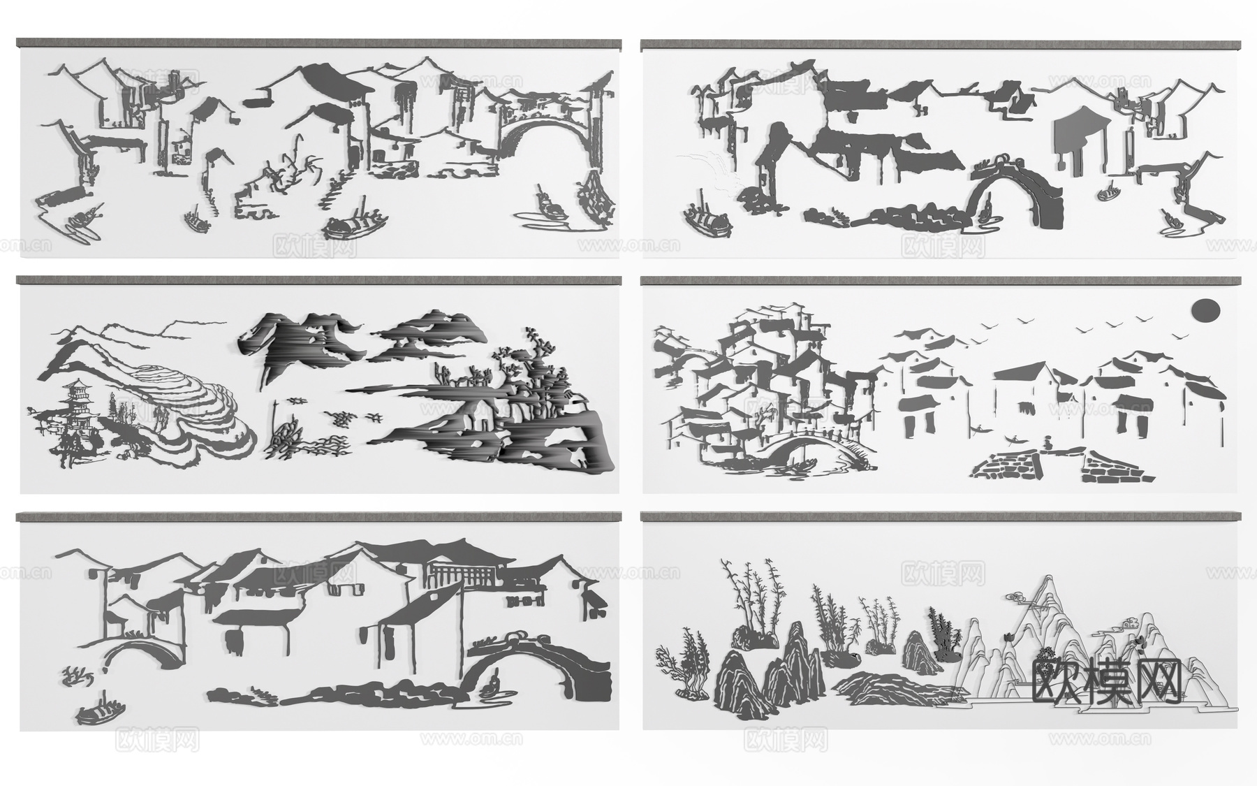 现代剪影墙 传统图案景墙 乡村景墙 墙饰 乡村浮雕墙su模型