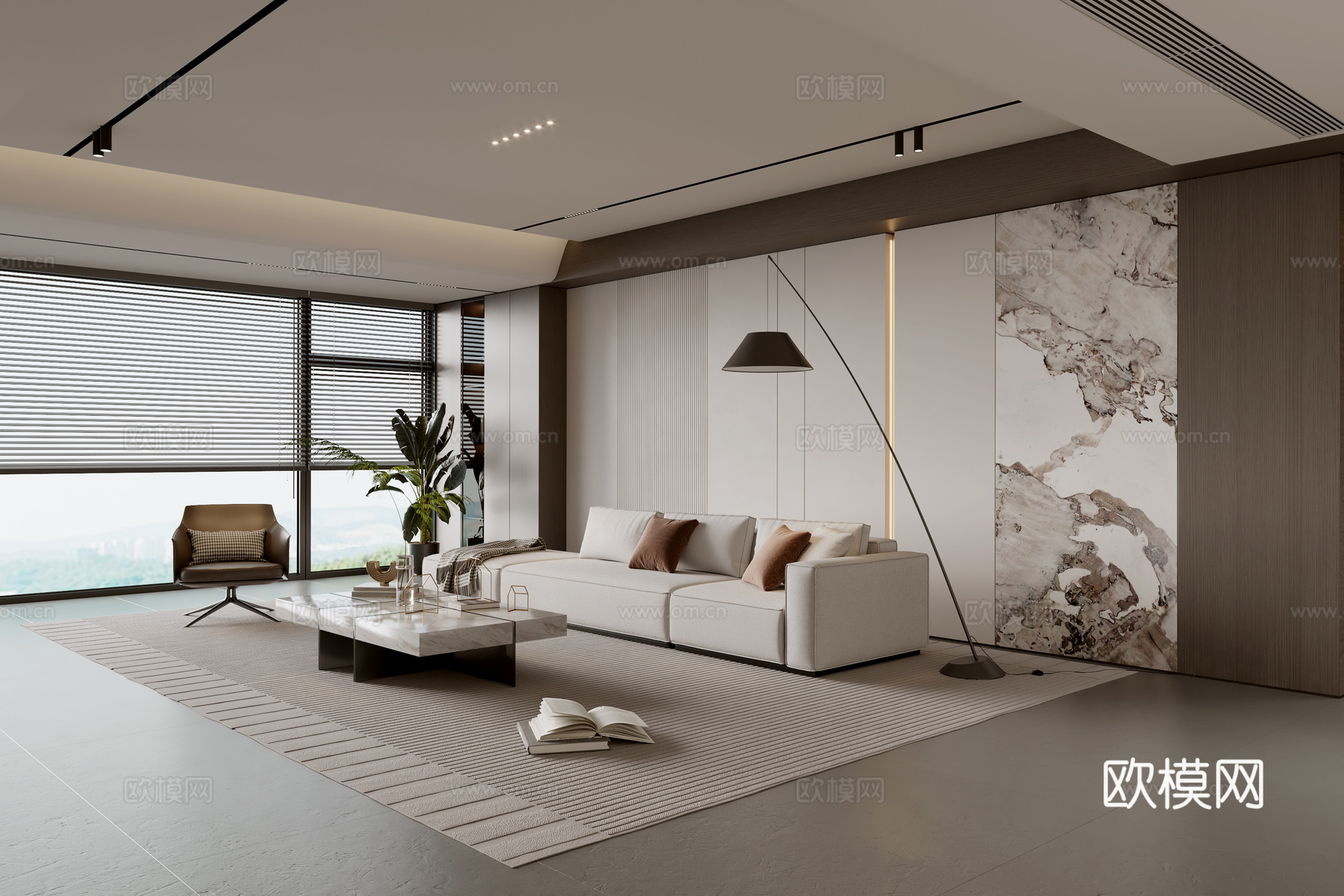现代简约客厅 阳台柜 沙发组合 茶几 沙发背景墙3d模型