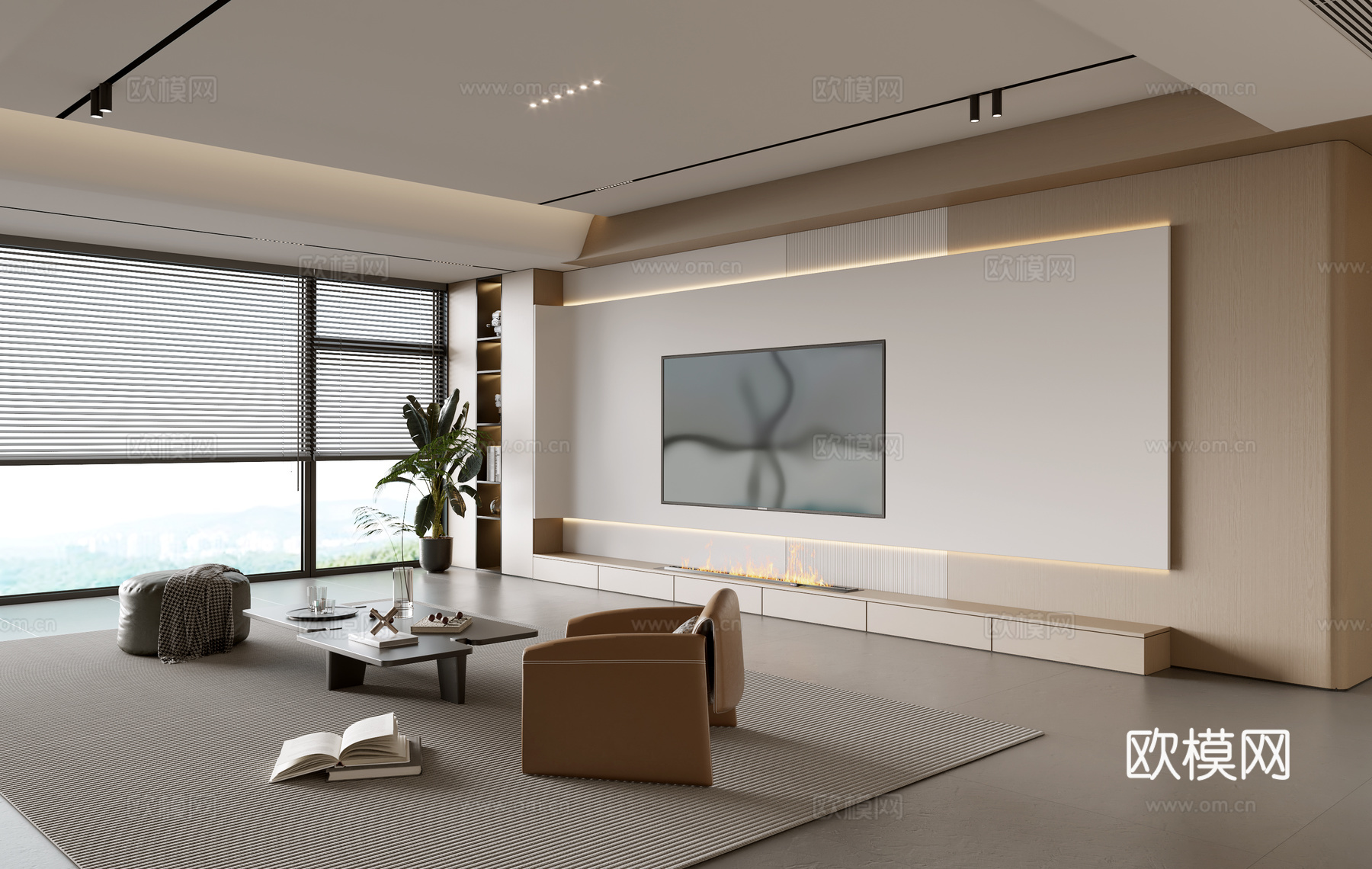 现代简约客厅 阳台柜 沙发组合 茶几 沙发背景墙3d模型