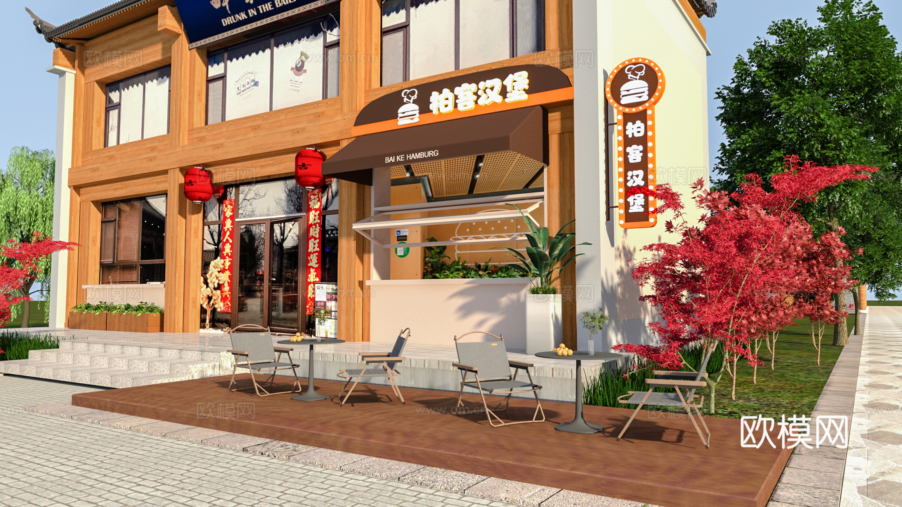 现代快餐店 炸鸡汉堡3d模型