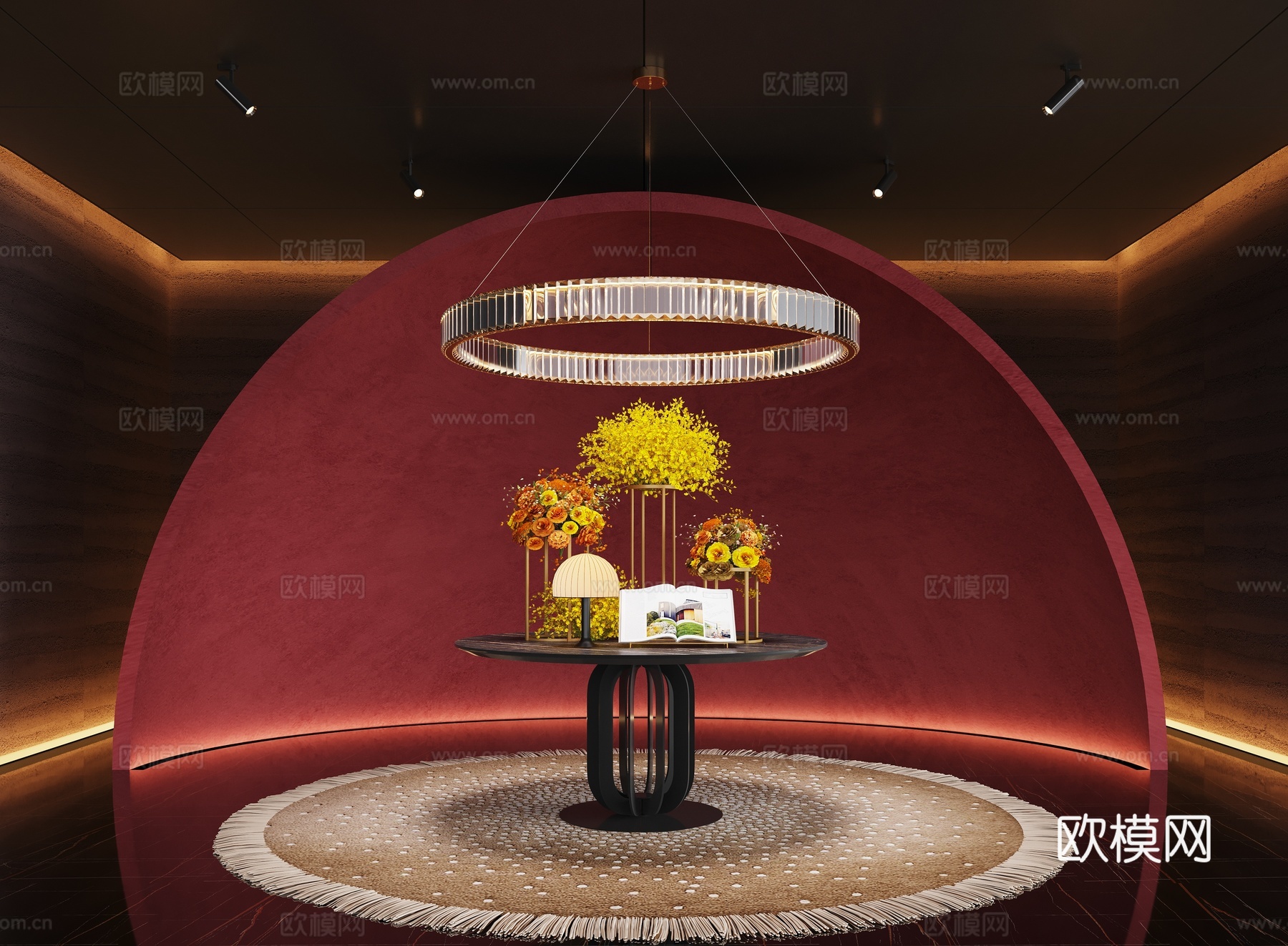 现代酒店大厅 花艺装置su模型