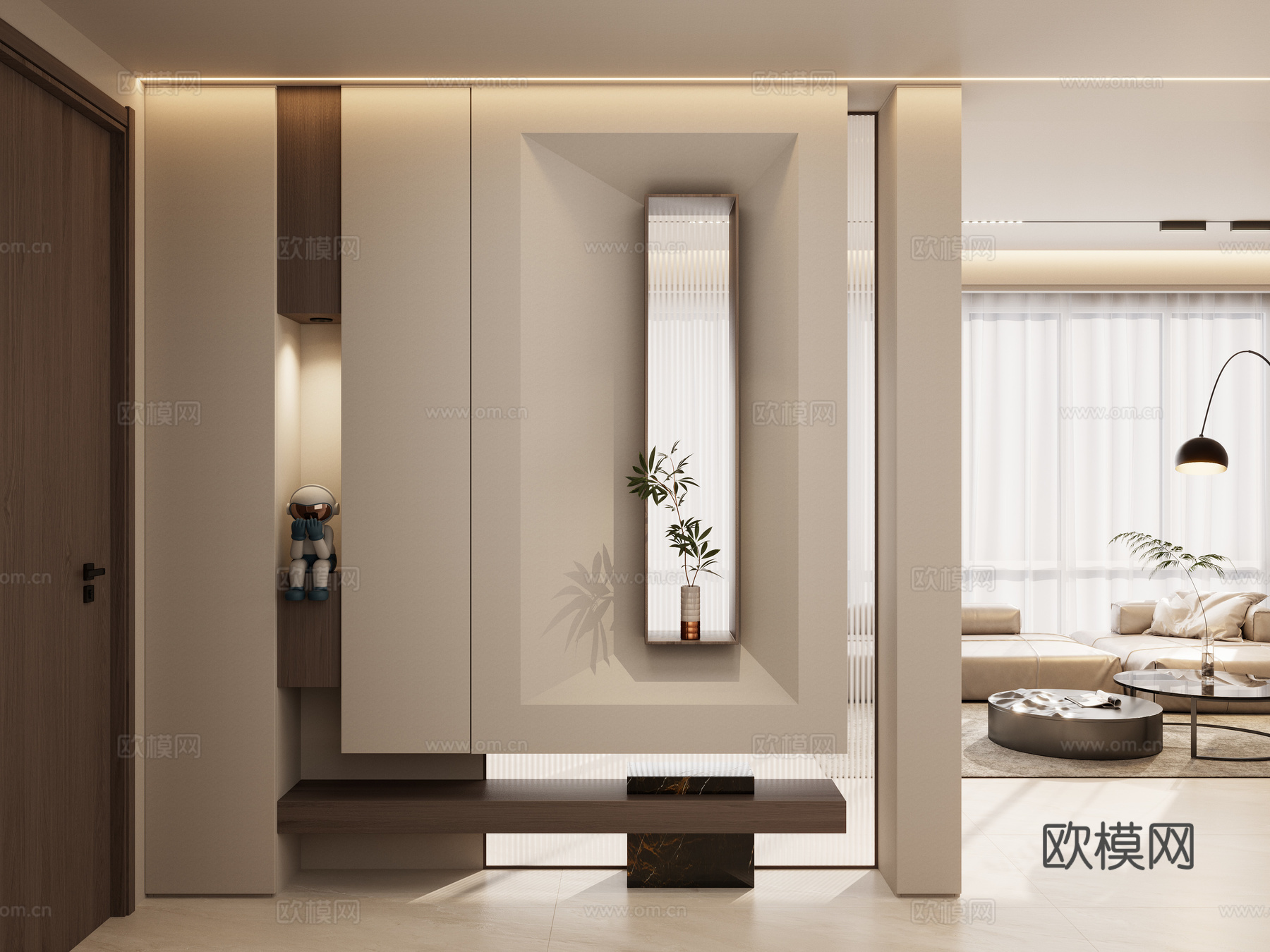 意式 简约 透景 长虹玻璃 一线灯 沙发 客厅 玄关su模型