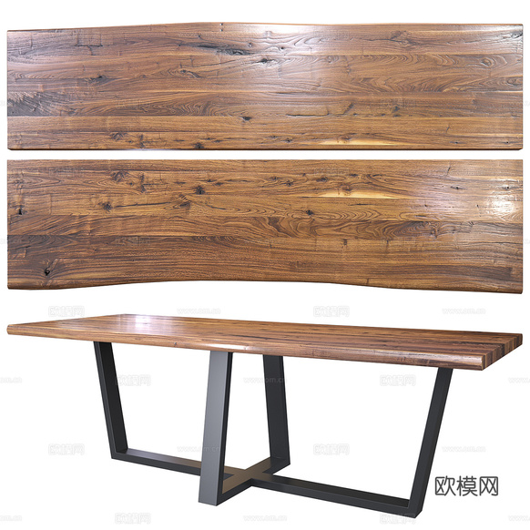现代老木头餐桌 旧木餐桌 茶台3d模型下载(渲染图2)