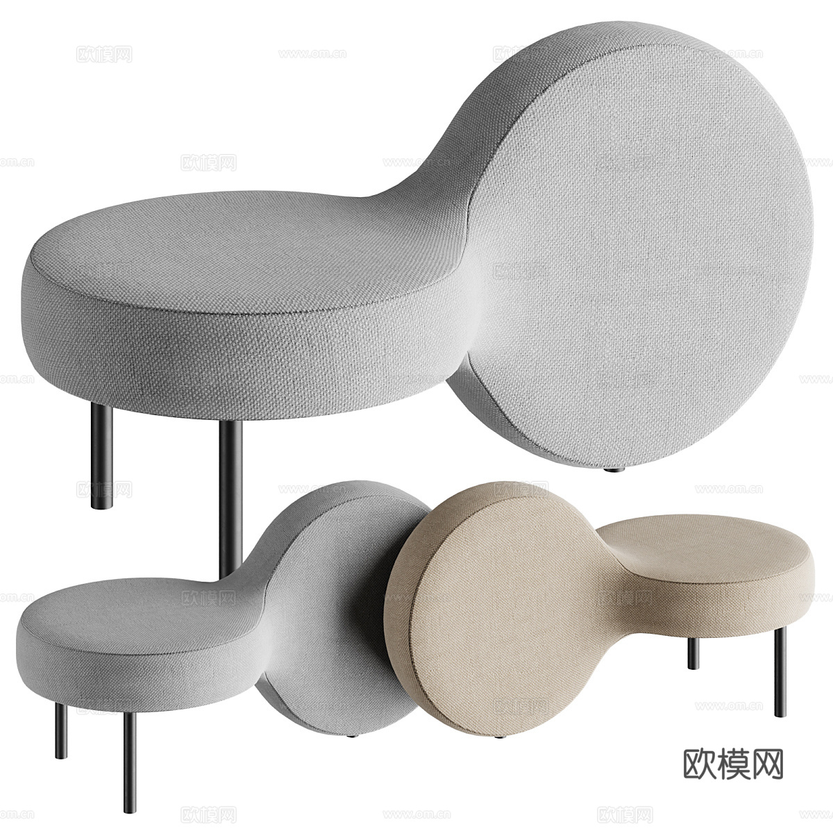 现代意式极简沙发凳3d模型