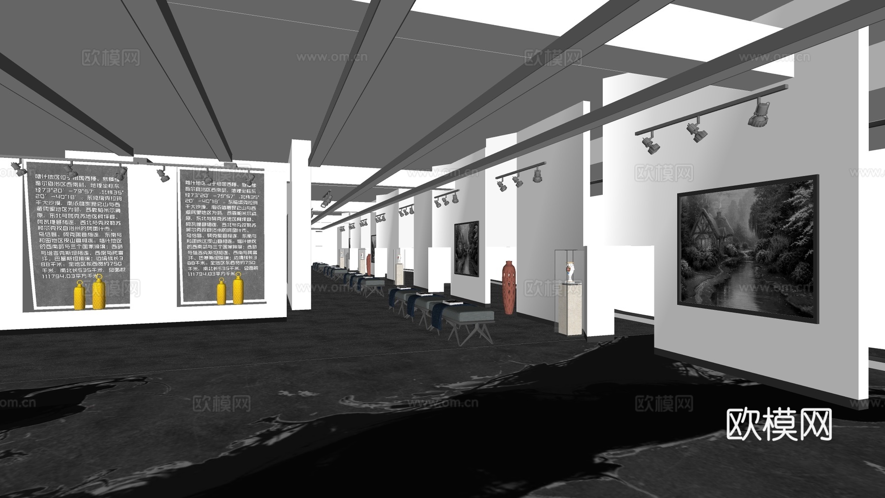 现代美术展厅 画廊 书画展厅su模型